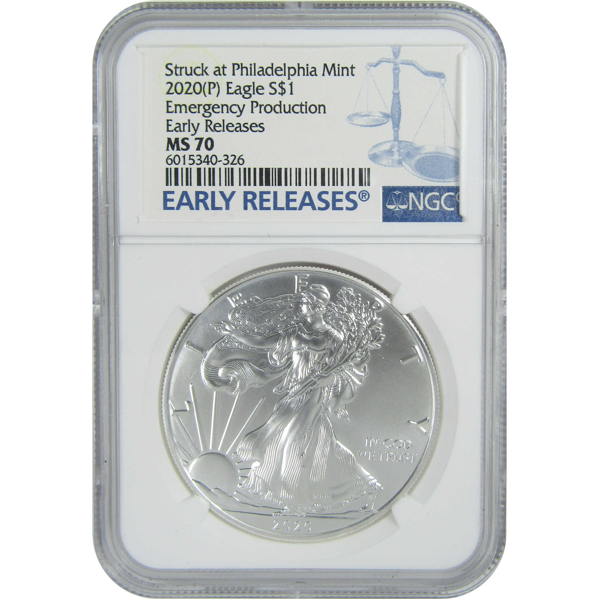 2020 (P) American Silver Eagle MS 70 NGC $1 Early Releases SKU:CPC9491