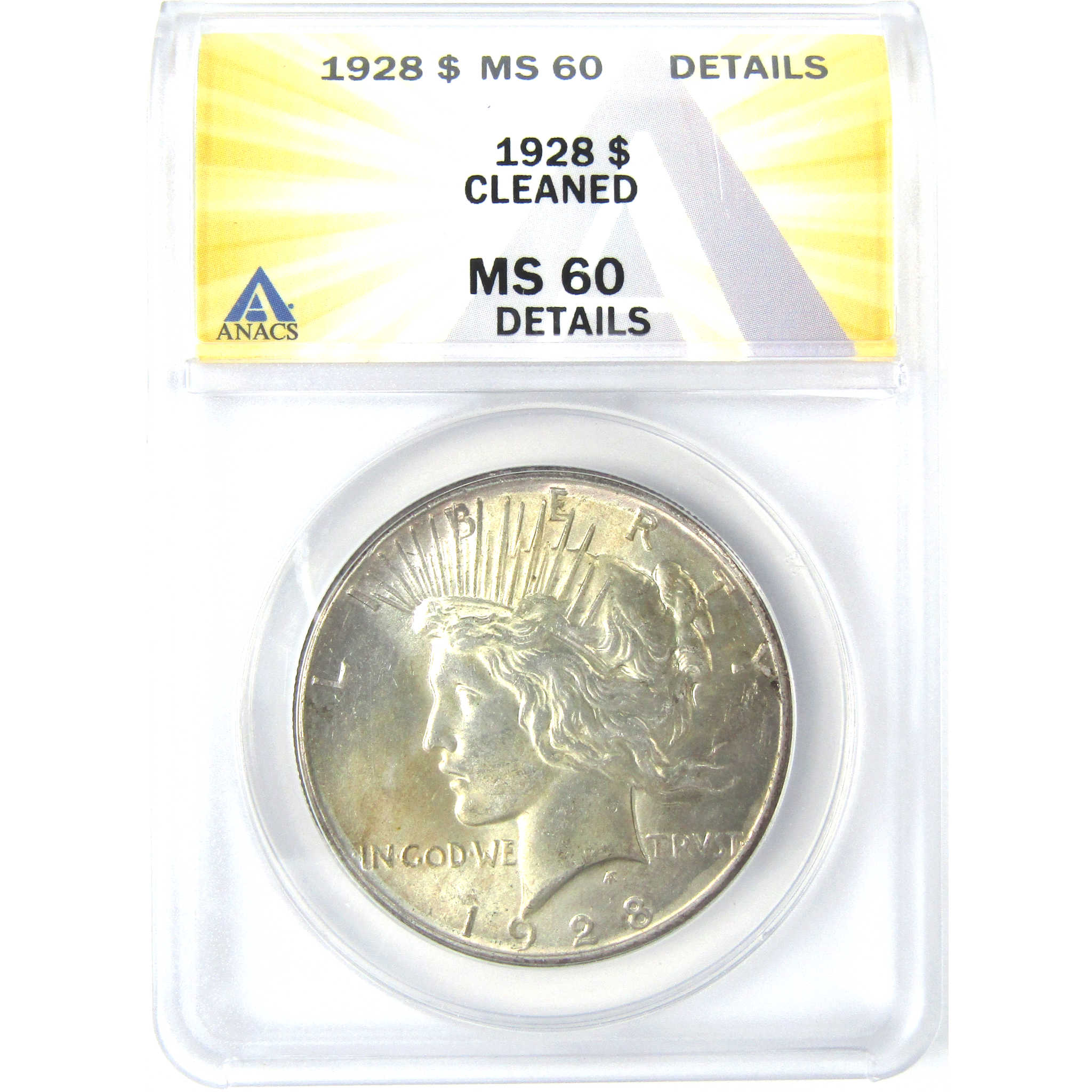 1928 Peace Dollar MS 60 Details ANACS Silver $1 Coin SKU:I16250