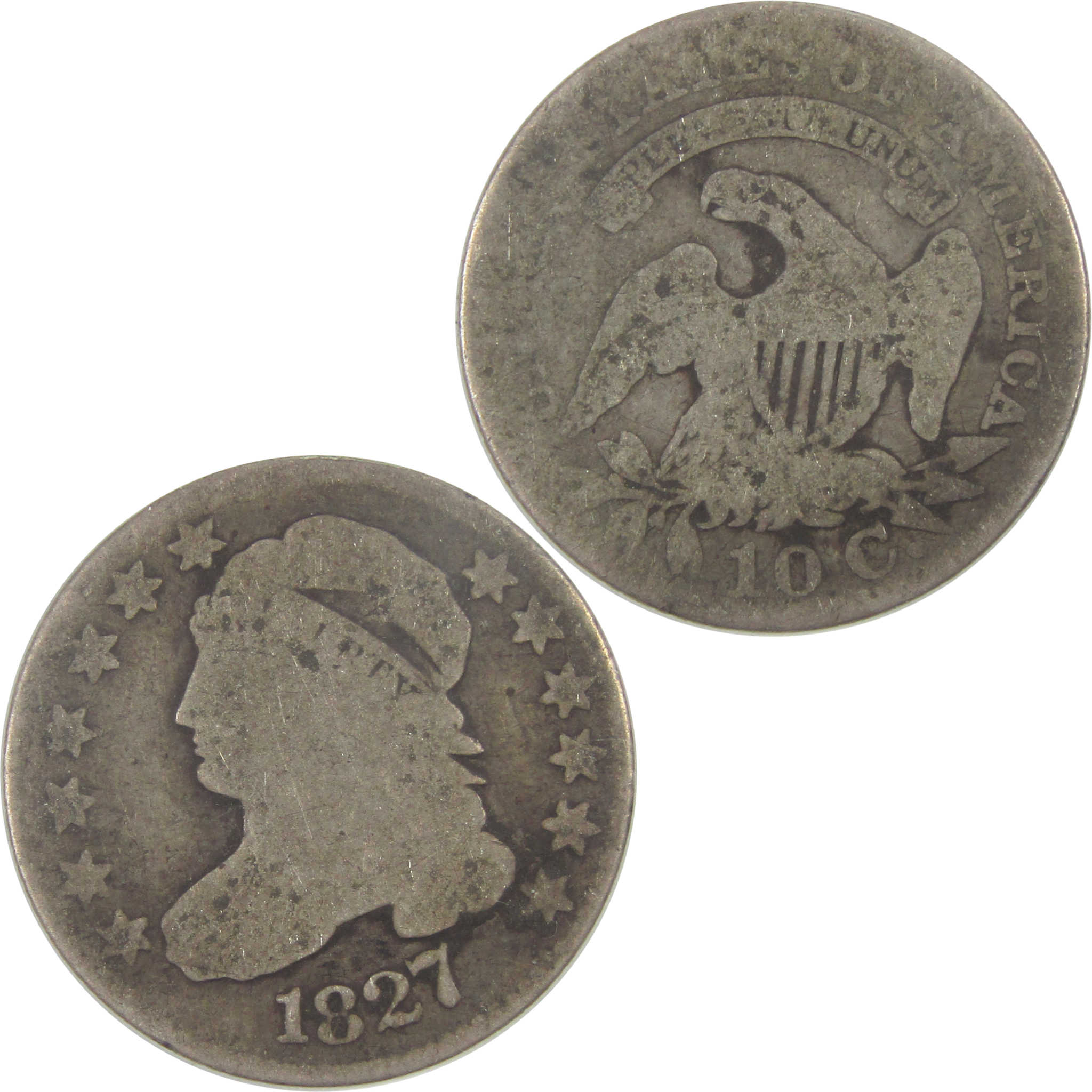 1827 Pointed Top Capped Bust Dime AG About Good Silver 10c SKU:I16722