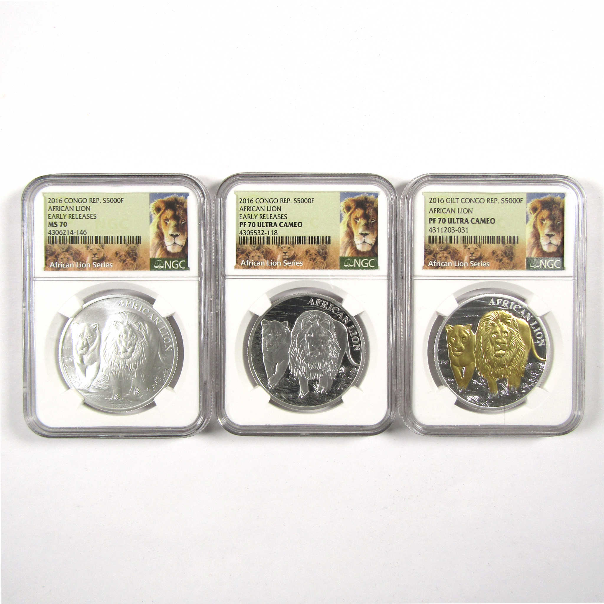 2016 African Lion 3 Piece Set PF 70/MS 70 UCAM NGC 3 oz SKU:CPC6142