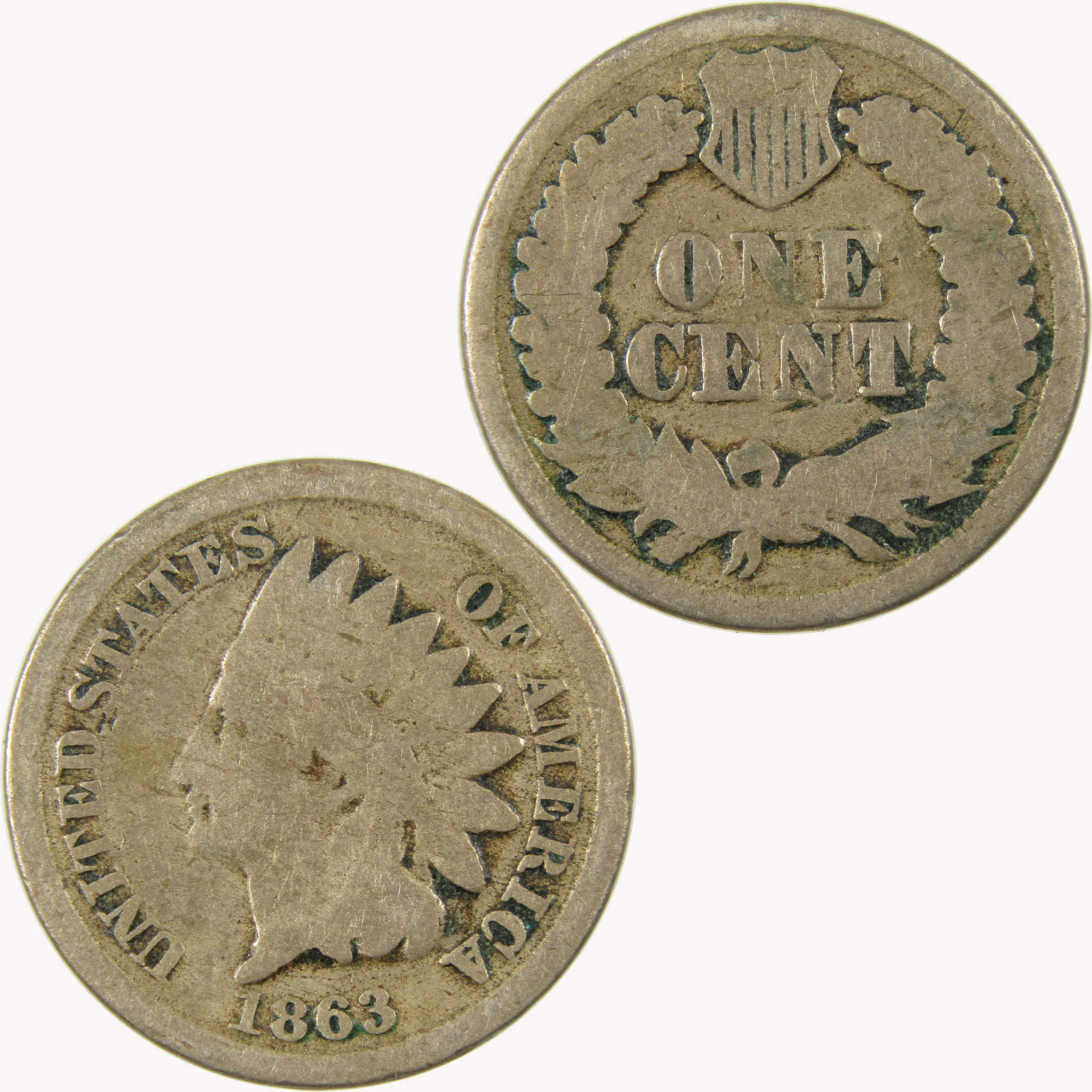 1863 Indian Head Cent AG About Good Penny 1c Coin SKU:CP1096