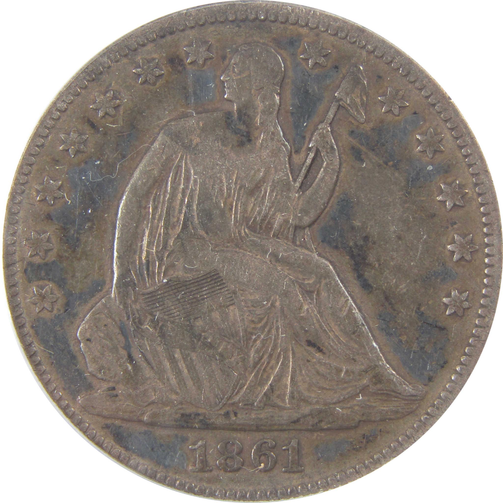 1861 Seated Liberty Silver Half Dollar F 12 Details ANACS SKU:I25465