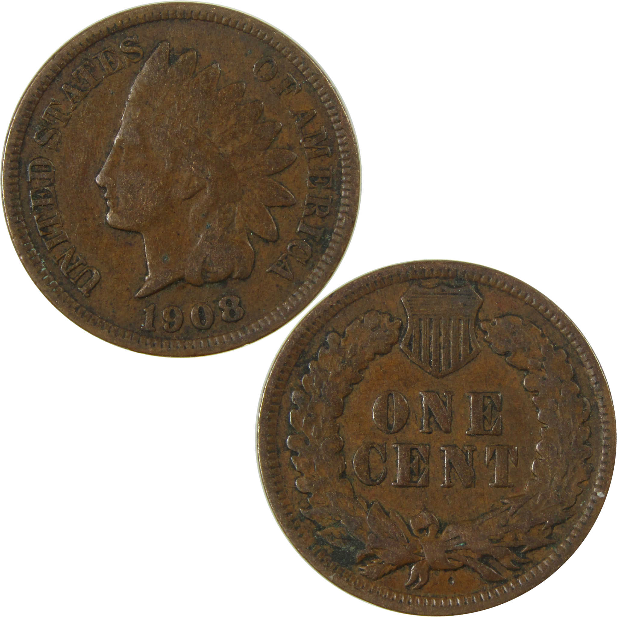 1908 Indian Head Cent F Fine Penny 1c Coin Collectible SKU:I26947