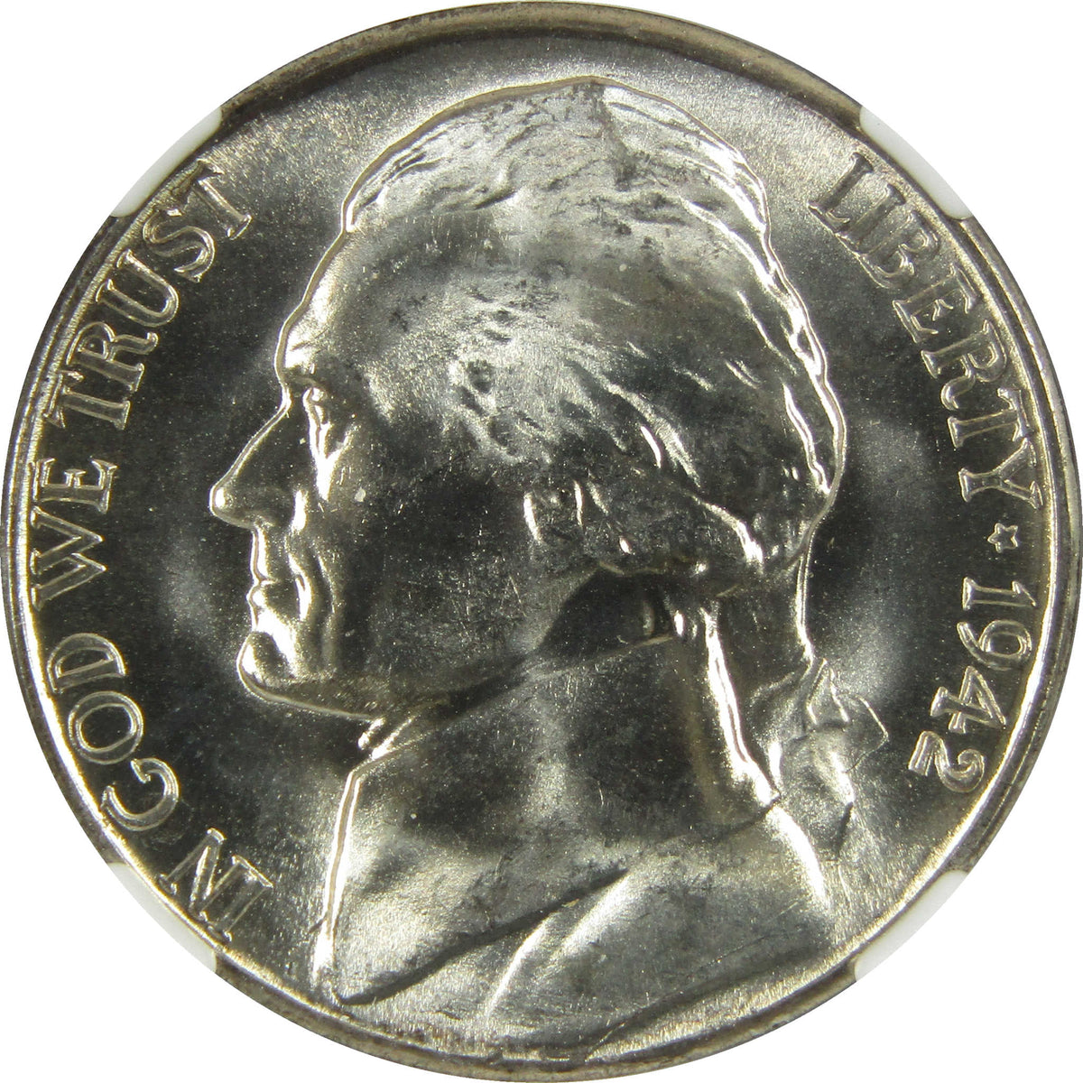 1942 S Jefferson Wartime Silver Nickel MS 67 NGC 5c Coin SKU:I28710