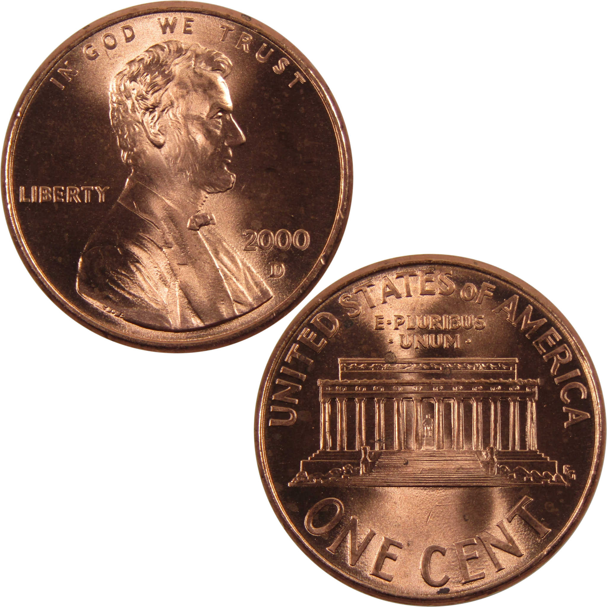 2000 D Lincoln Memorial Cent BU Uncirculated Penny 1c Coin