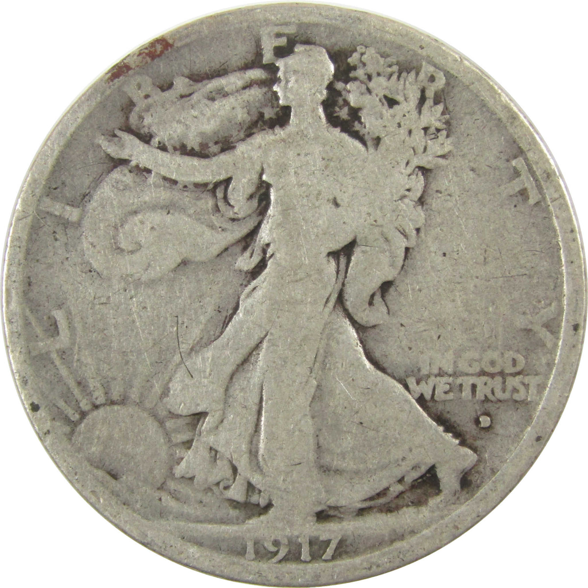 1917 D Obverse Liberty Walking Silver Half Dollar G Good SKU:I29032