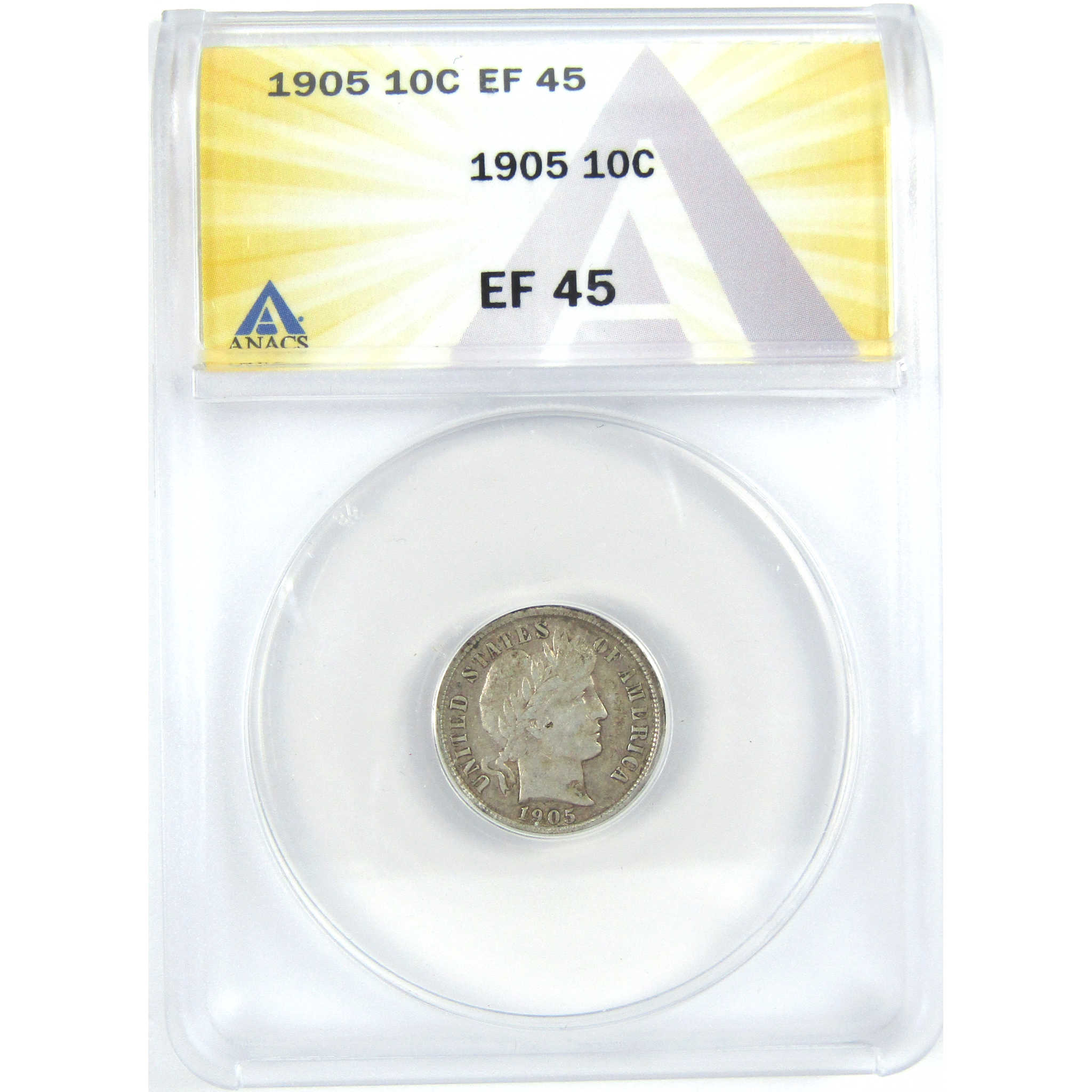 1905 Barber Dime EF 45 ANACS Silver 10c Coin SKU:I16305