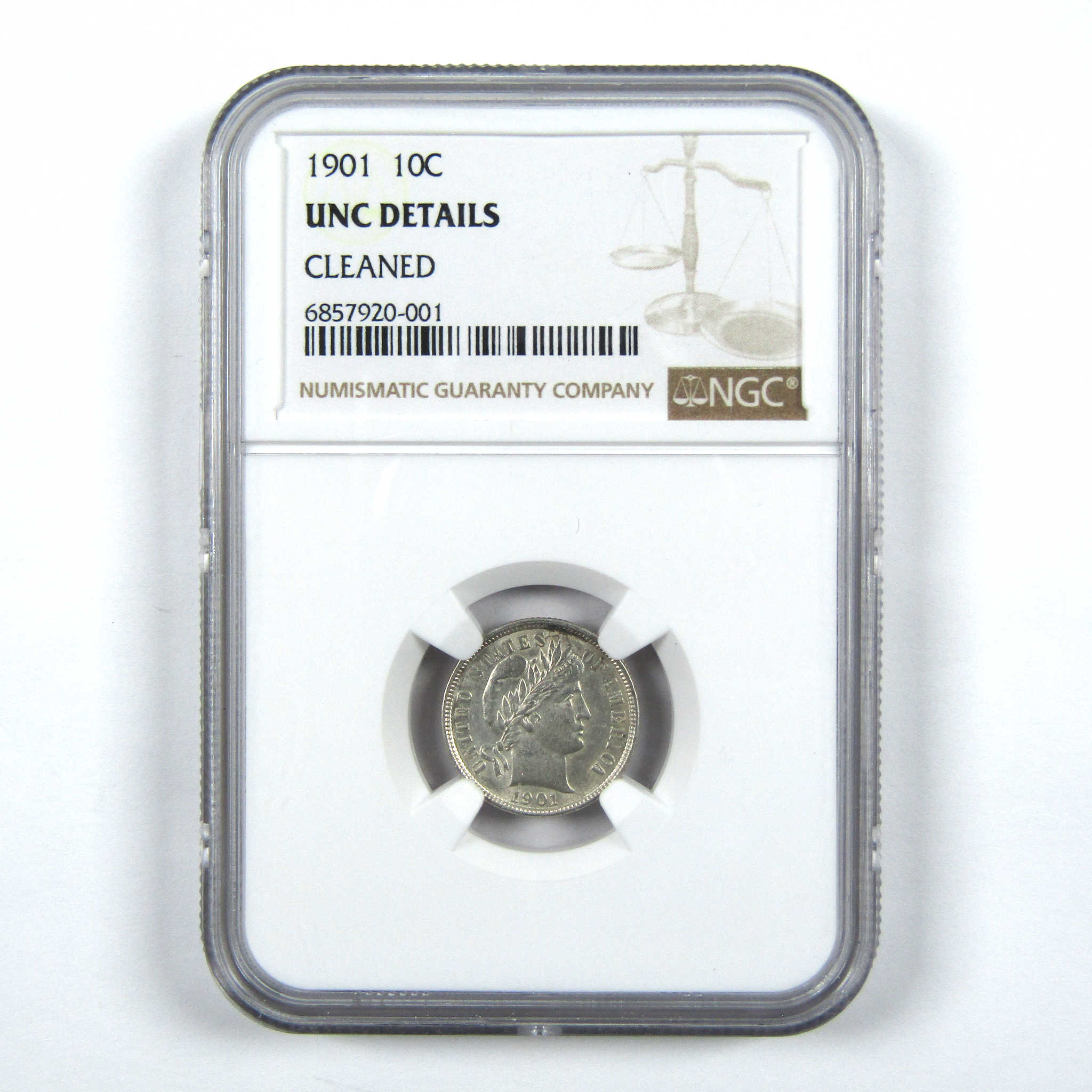 1901 Barber Dime Uncirculated Details NGC Silver 10c Coin SKU:I11797