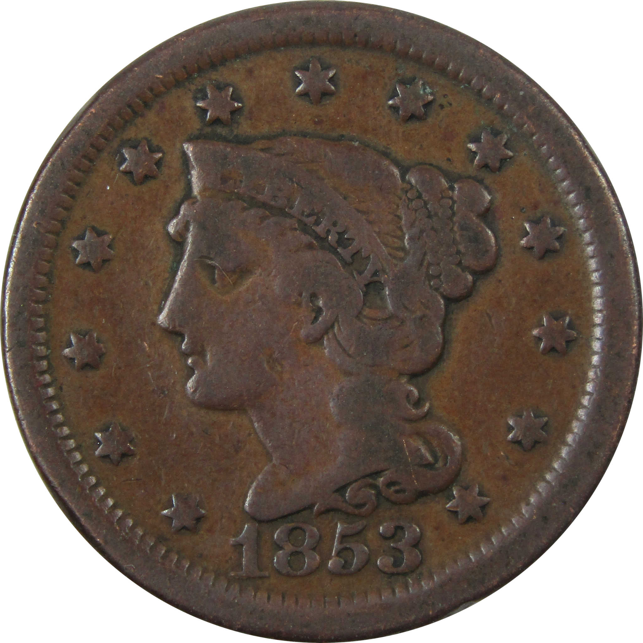 1853 Braided Hair Large Cent VG Very Good Copper Penny 1c SKU:I14354