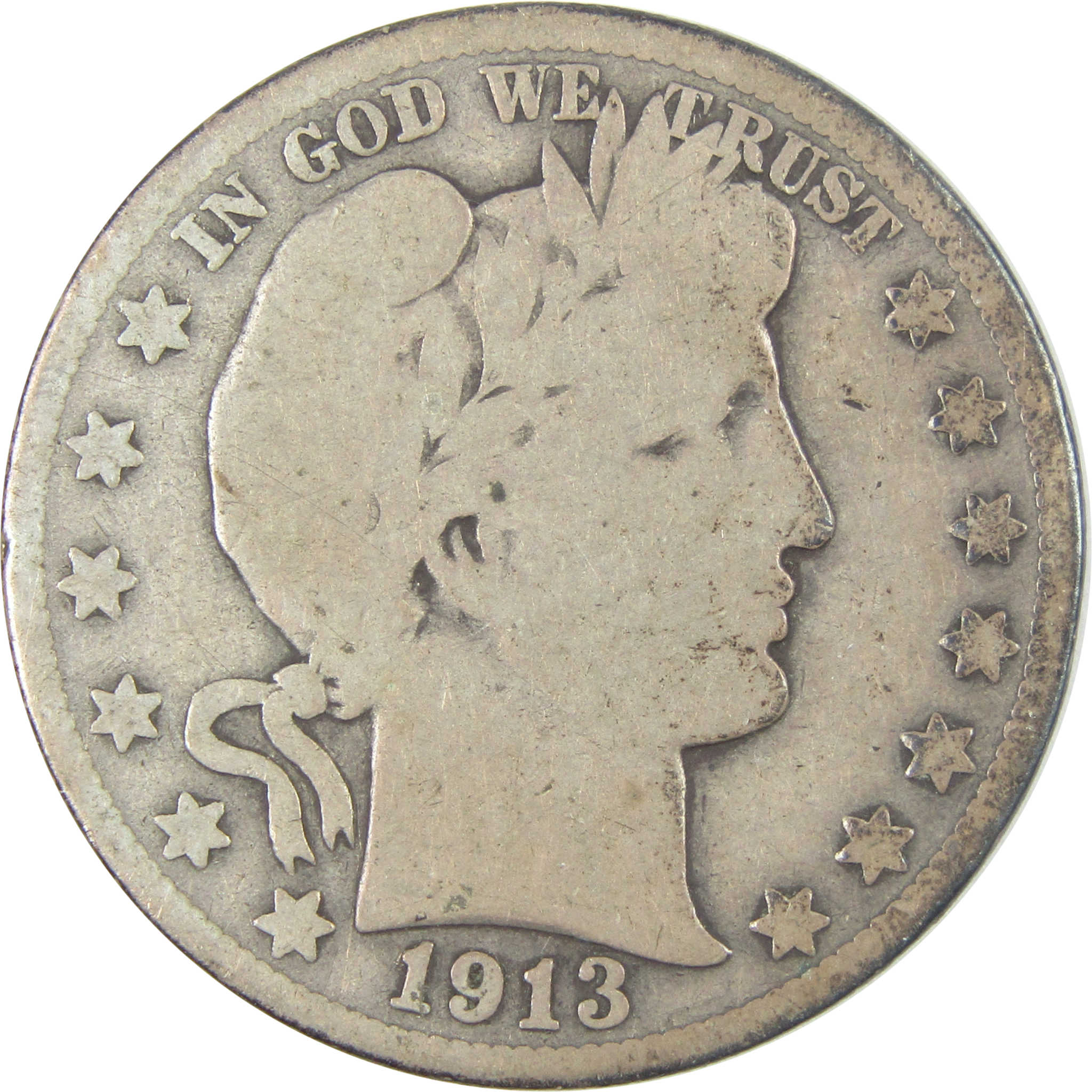 1913 Barber Half Dollar G Good Silver 50c Coin SKU:I15149