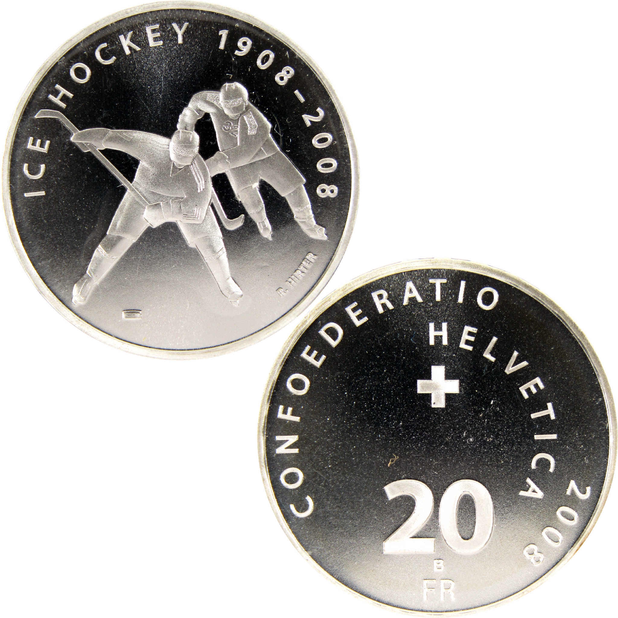 2008 Centenary Ice Hockey Swiss Commemorative Silver 20 Fr SKU:CPC5833