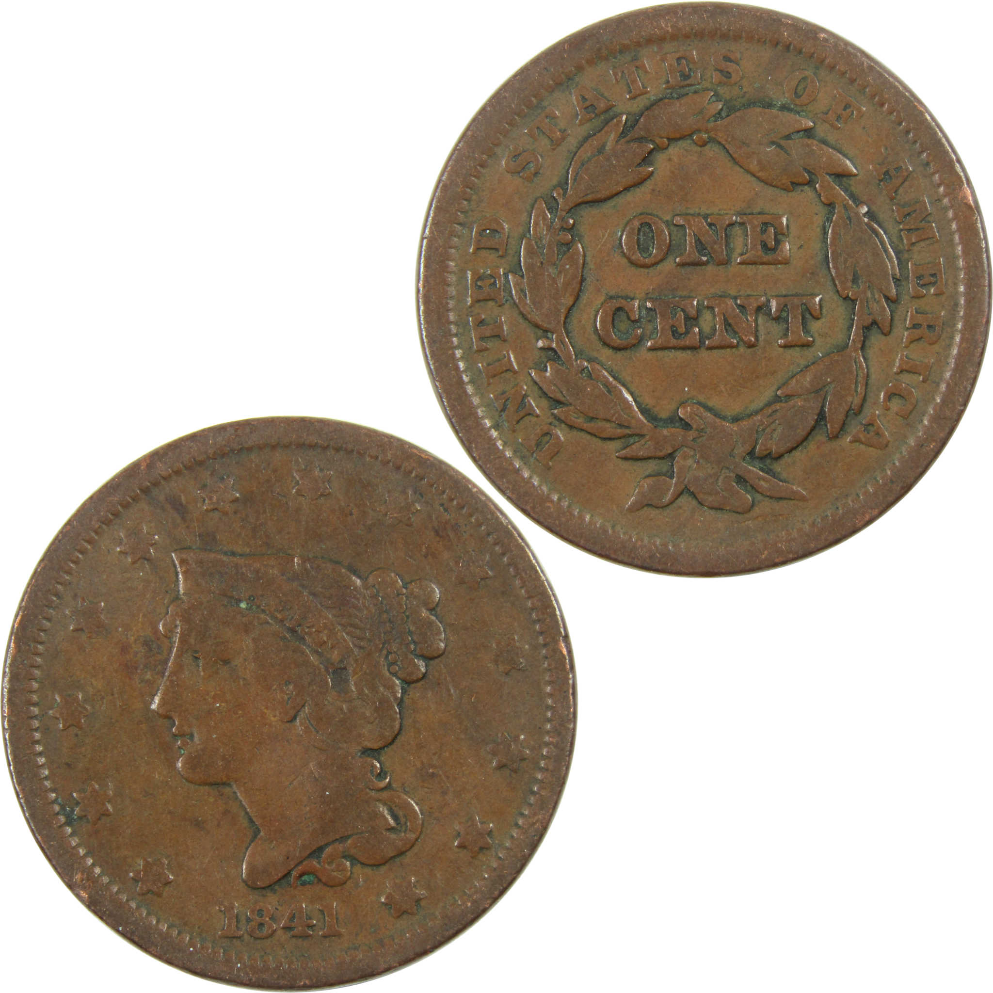 1841 Braided Hair Large Cent F Fine Copper Penny 1c Coin SKU:I13278
