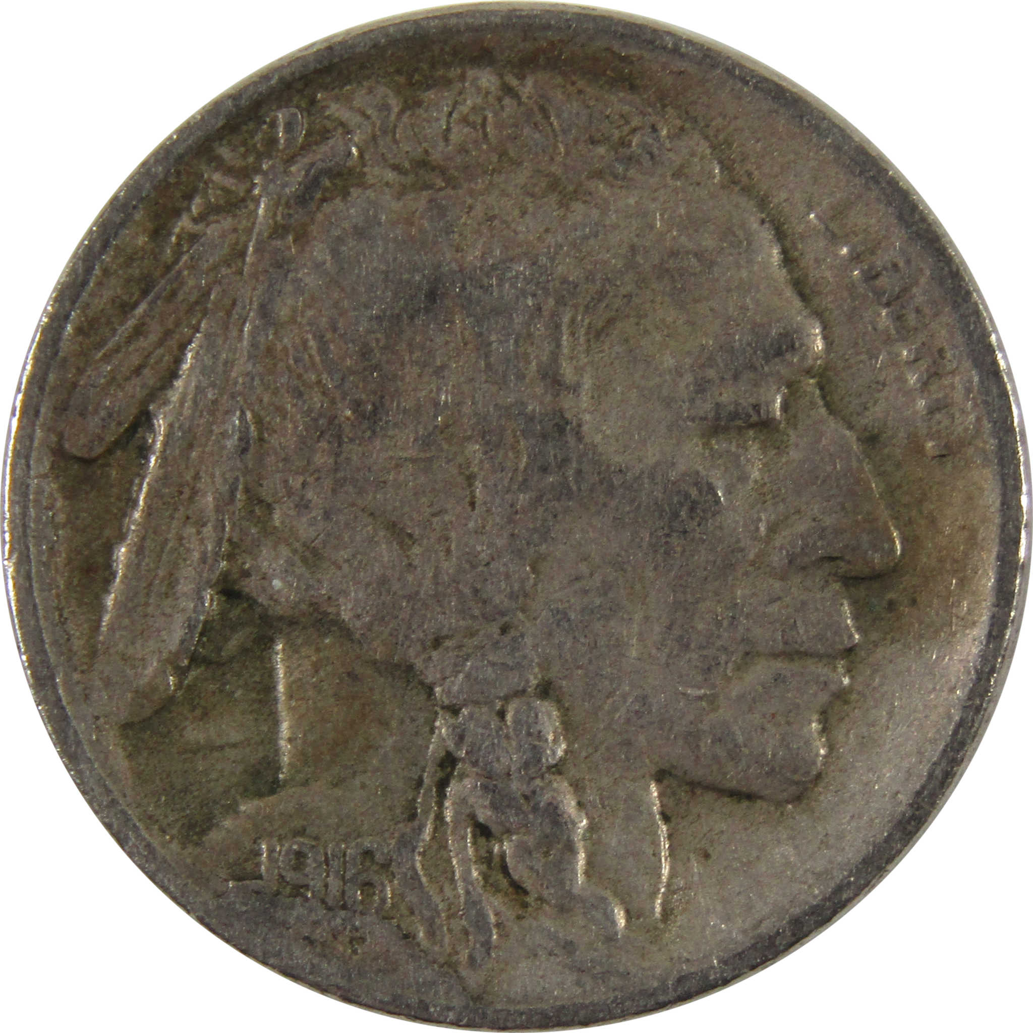 1916 S Indian Head Buffalo VF 5c Coin Die Break on Date SKU:I8873
