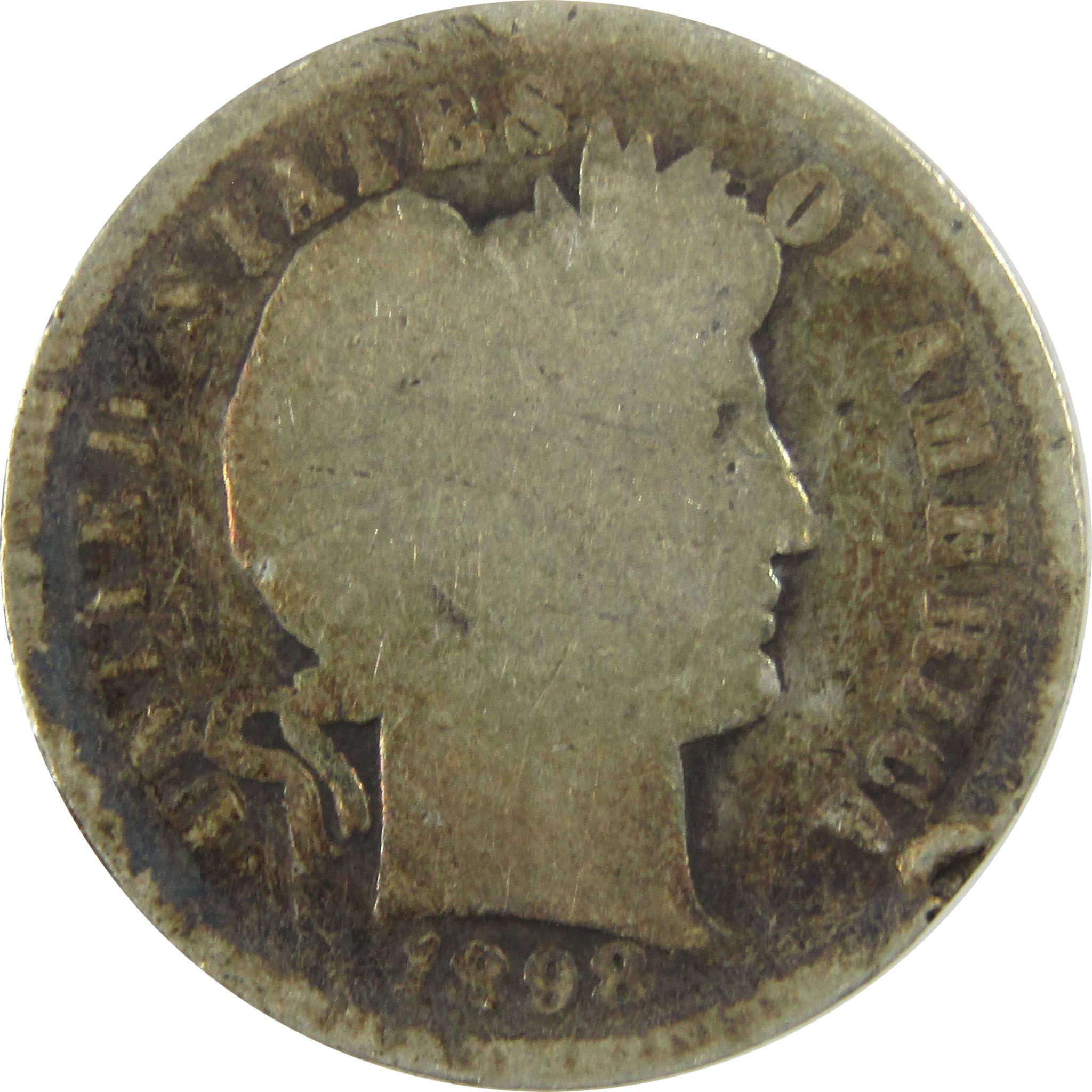 1898 S Barber Silver Dime AG About Good 10c Coin Collectible SKU:CP708