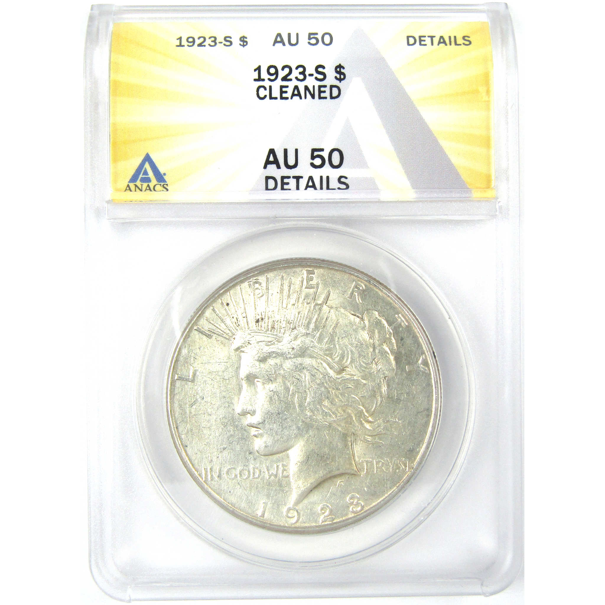 1923 S Peace Dollar AU 50 Details ANACS Silver $1 Coin SKU:I16241