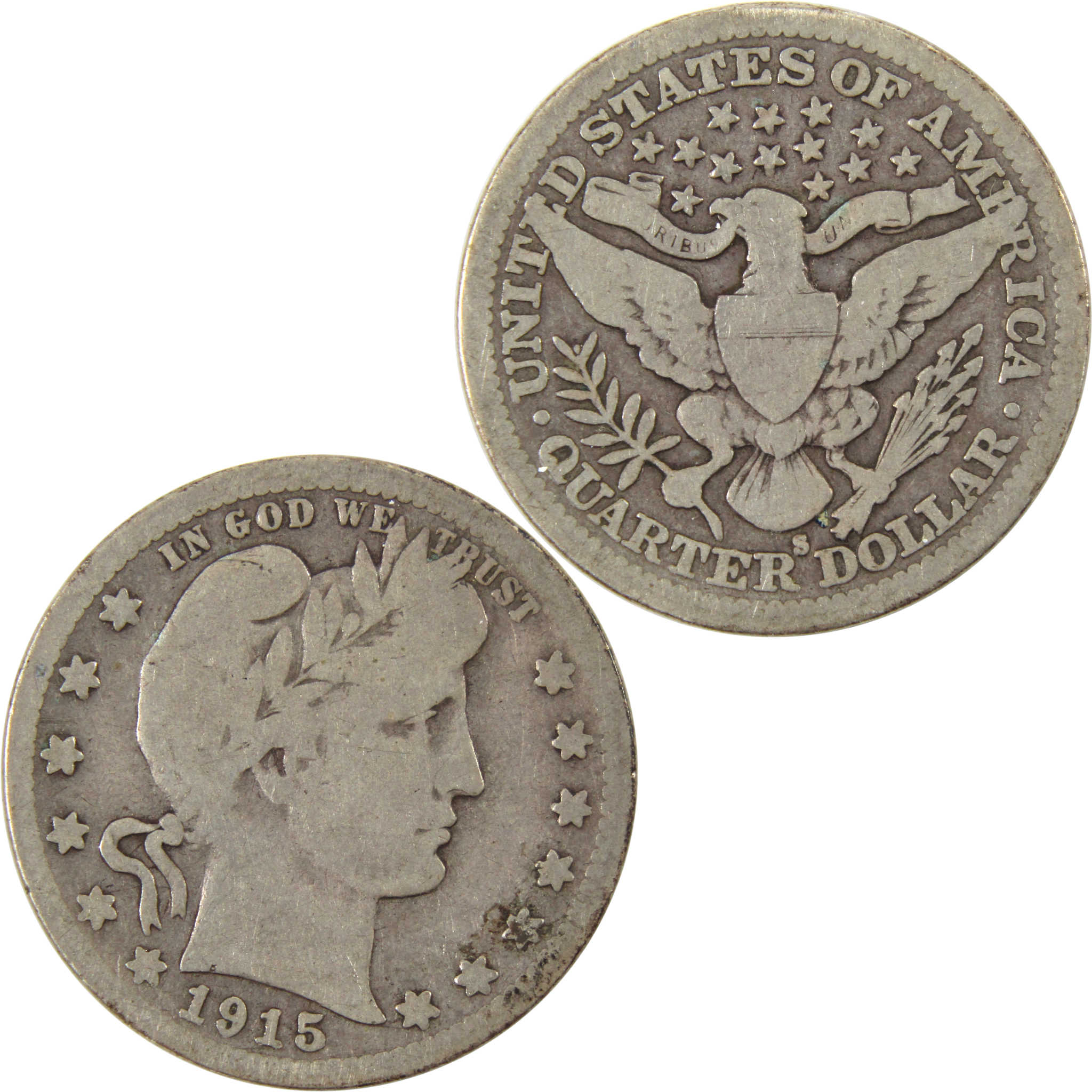 1915 S Barber Quarter VG Very Good 90% Silver 25c Coin SKU:I10106