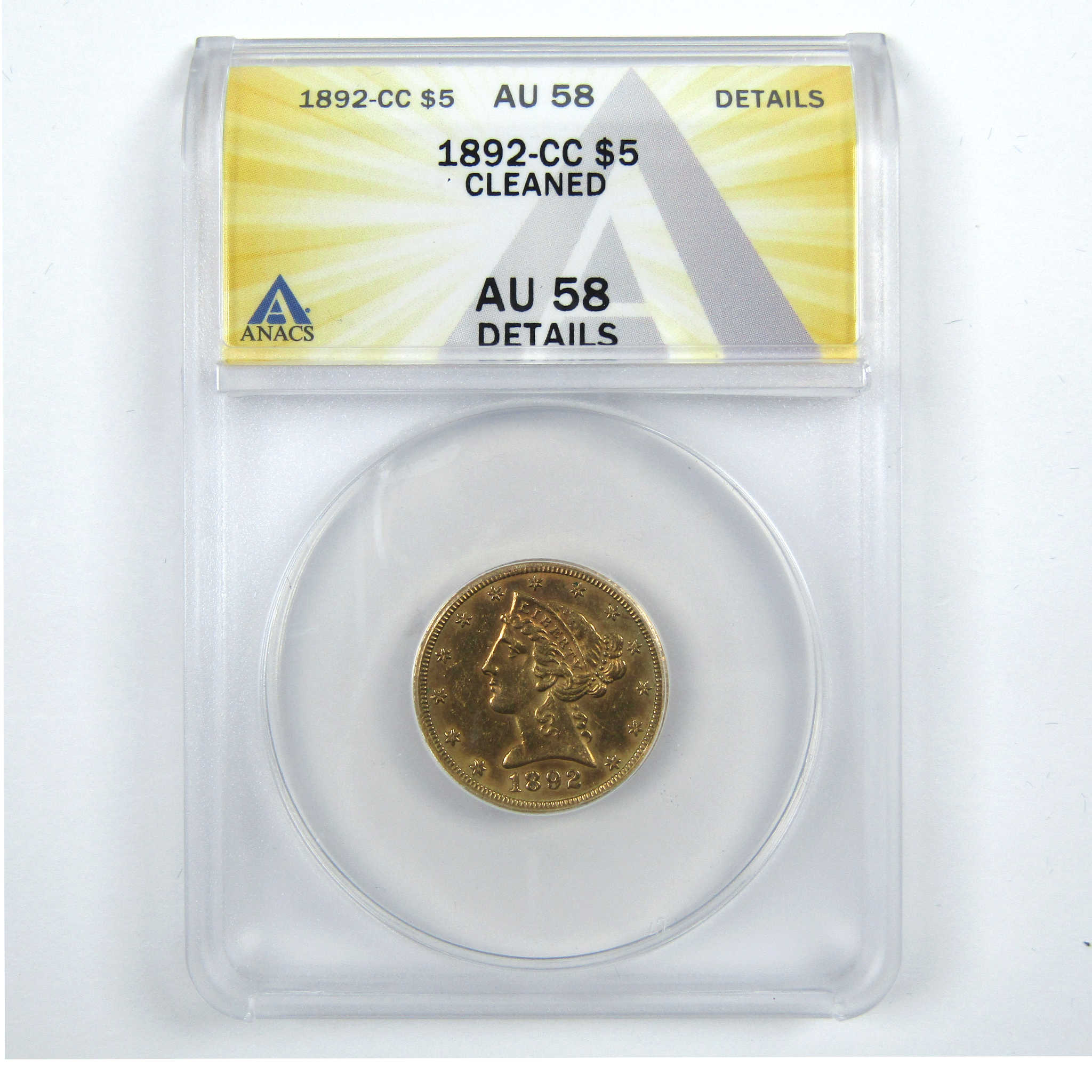 1892 CC Liberty Head Half Eagle AU 58 Details ANACS Gold SKU:CPC7467