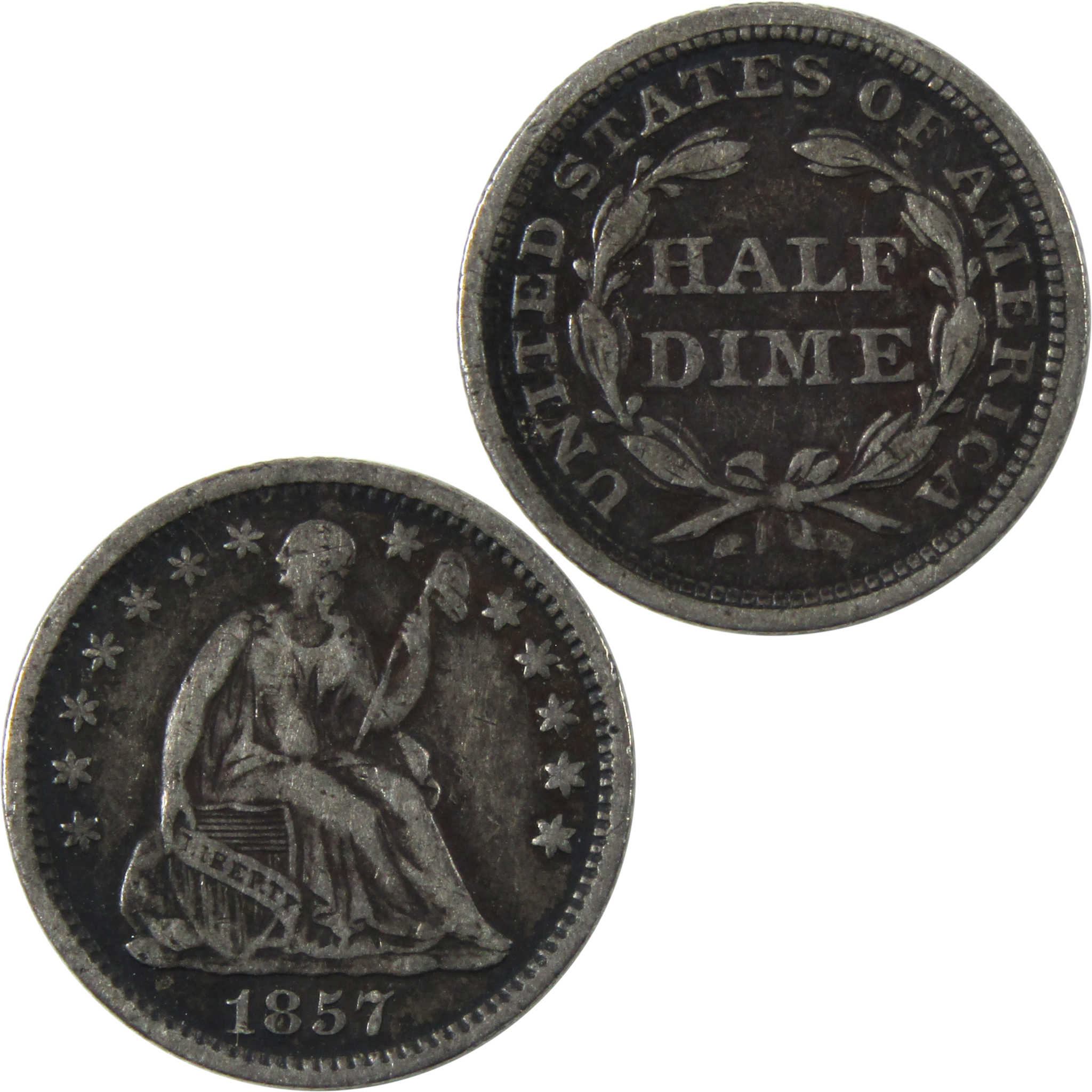 1857 Seated Liberty Half Dime VF Very Fine Silver 5c Coin SKU:I14137