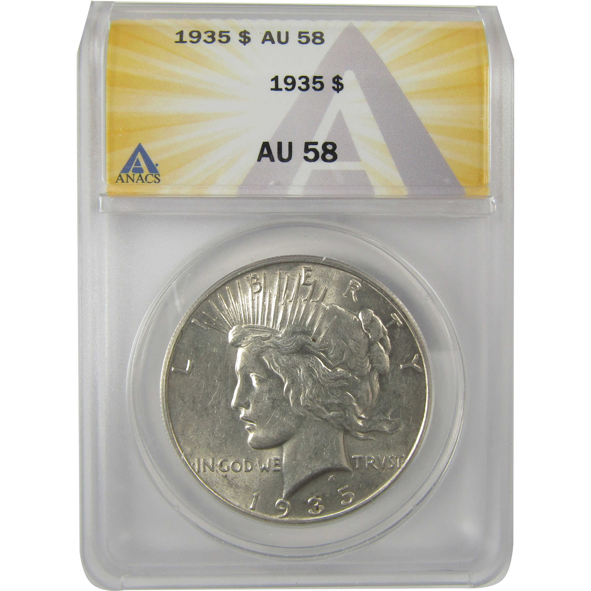 1935 Peace Dollar AU 58 ANACS Silver $1 Coin SKU:I20756
