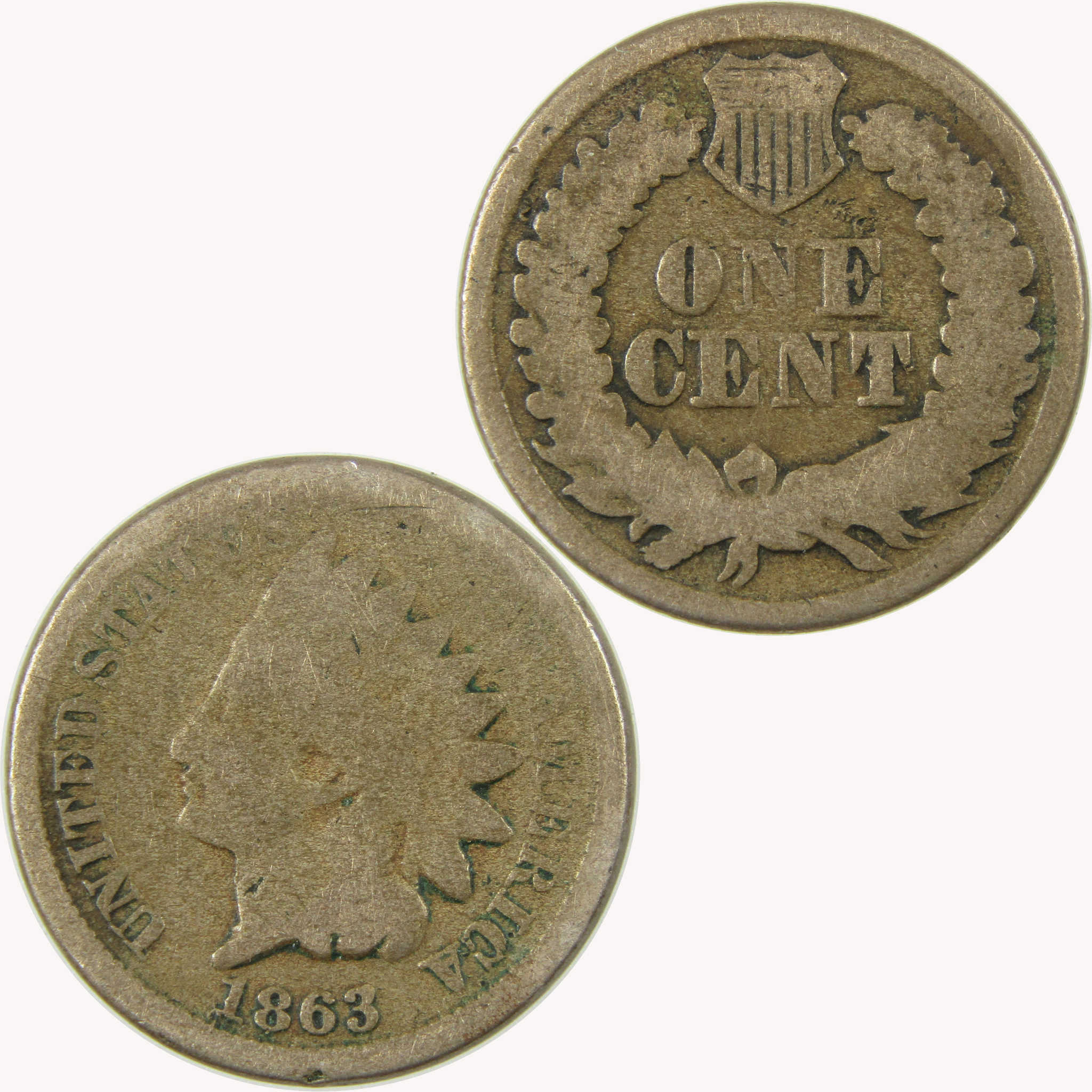 1863 Indian Head Cent AG About Good Penny 1c Coin SKU:CP1095