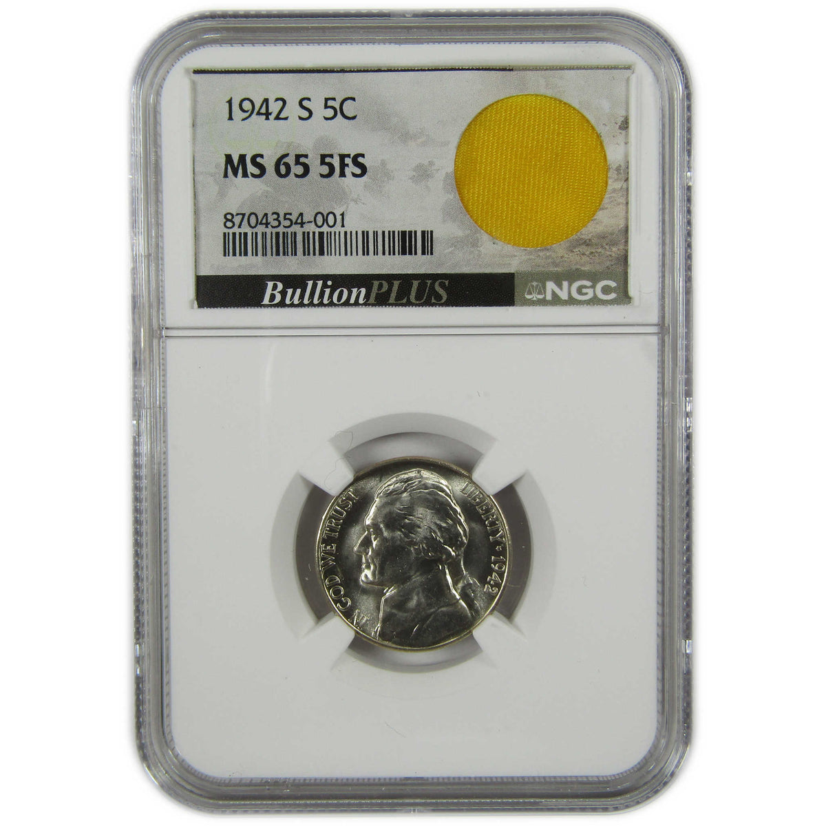 1942 S Jefferson Wartime Silver Nickel MS 65 5FS NGC Coin SKU:I28715
