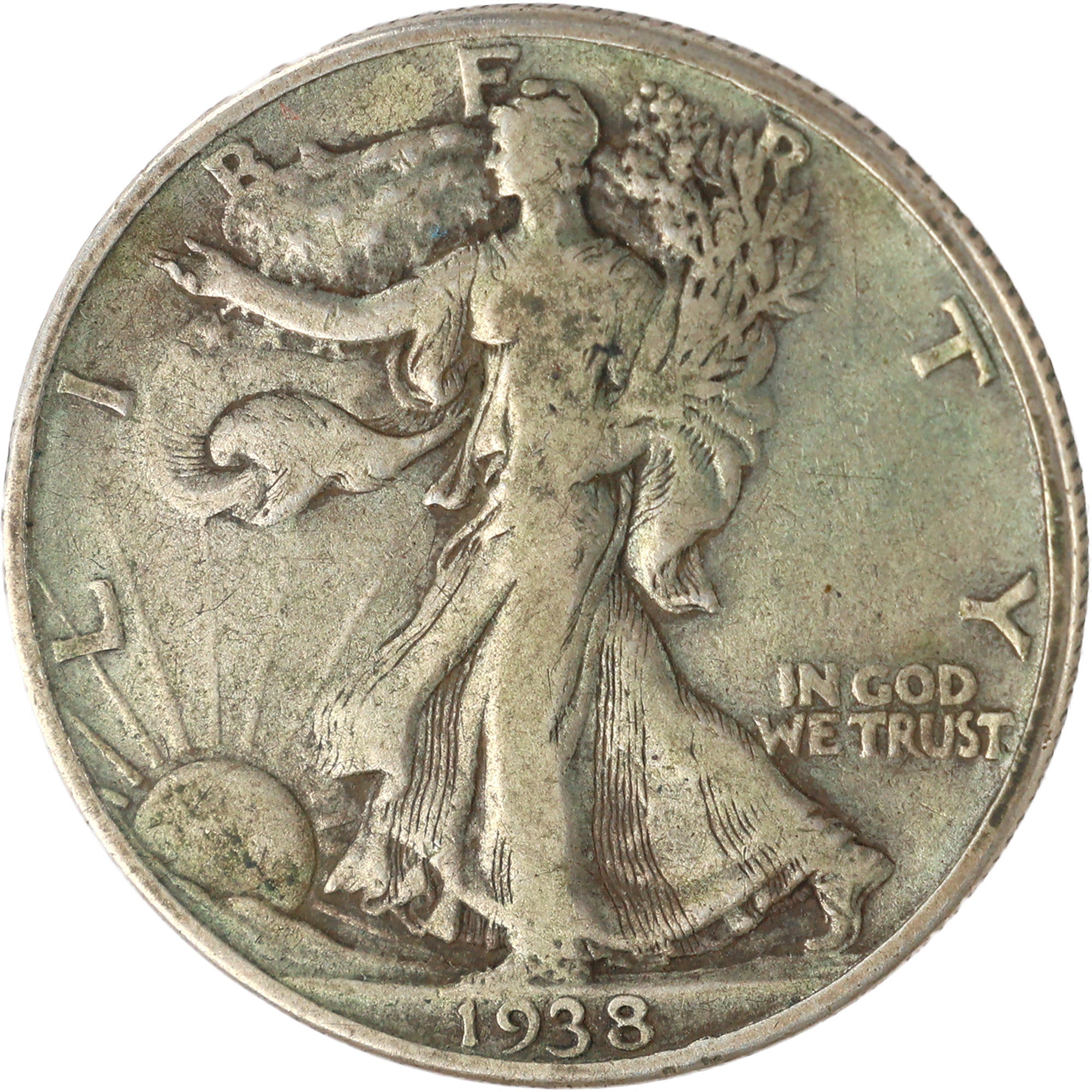 1938 D Liberty Walking Half Dollar F Fine Silver 50c Coin SKU:I11986