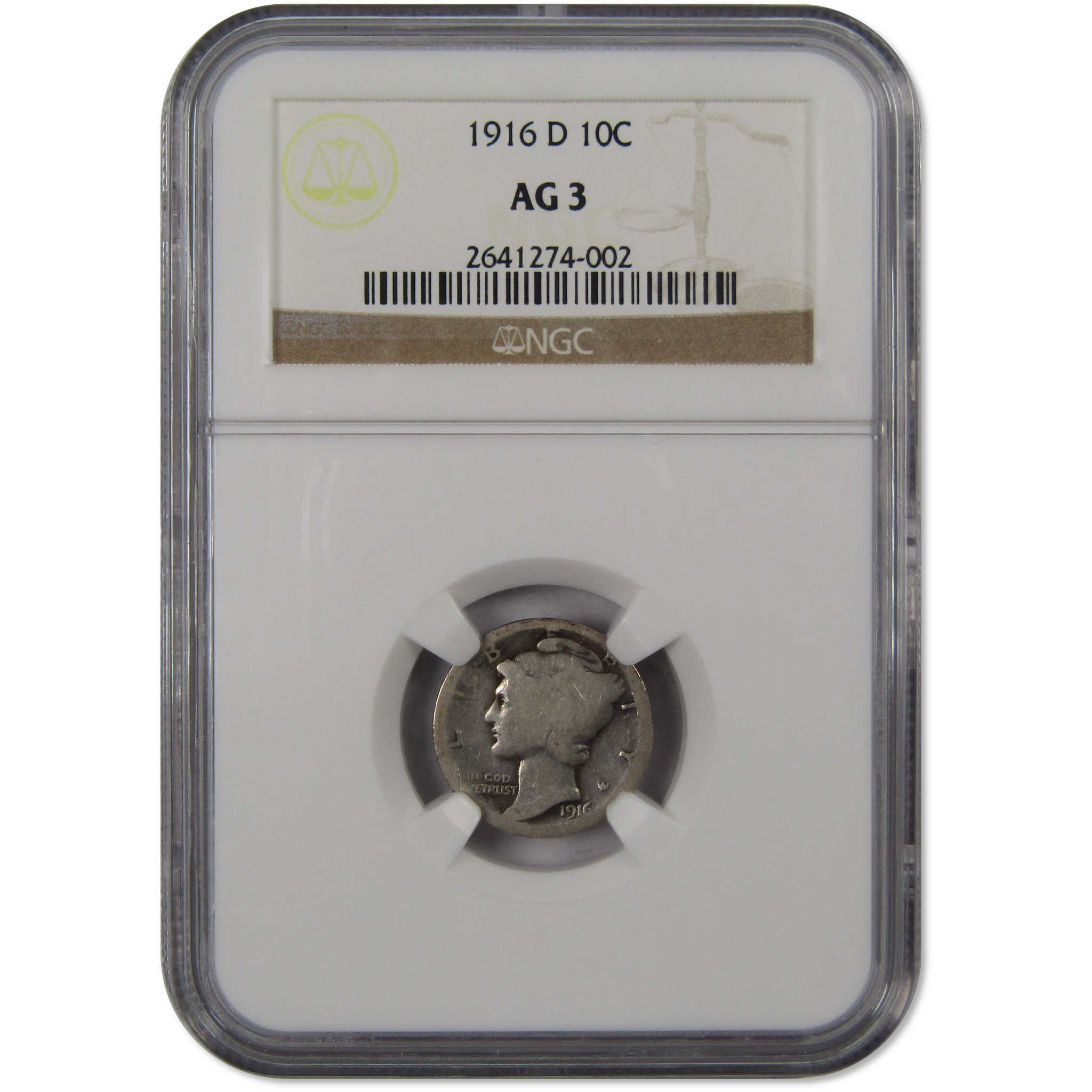 1916 D Mercury Dime AG 3 NGC 90% Silver 10c Coin SKU:I10159