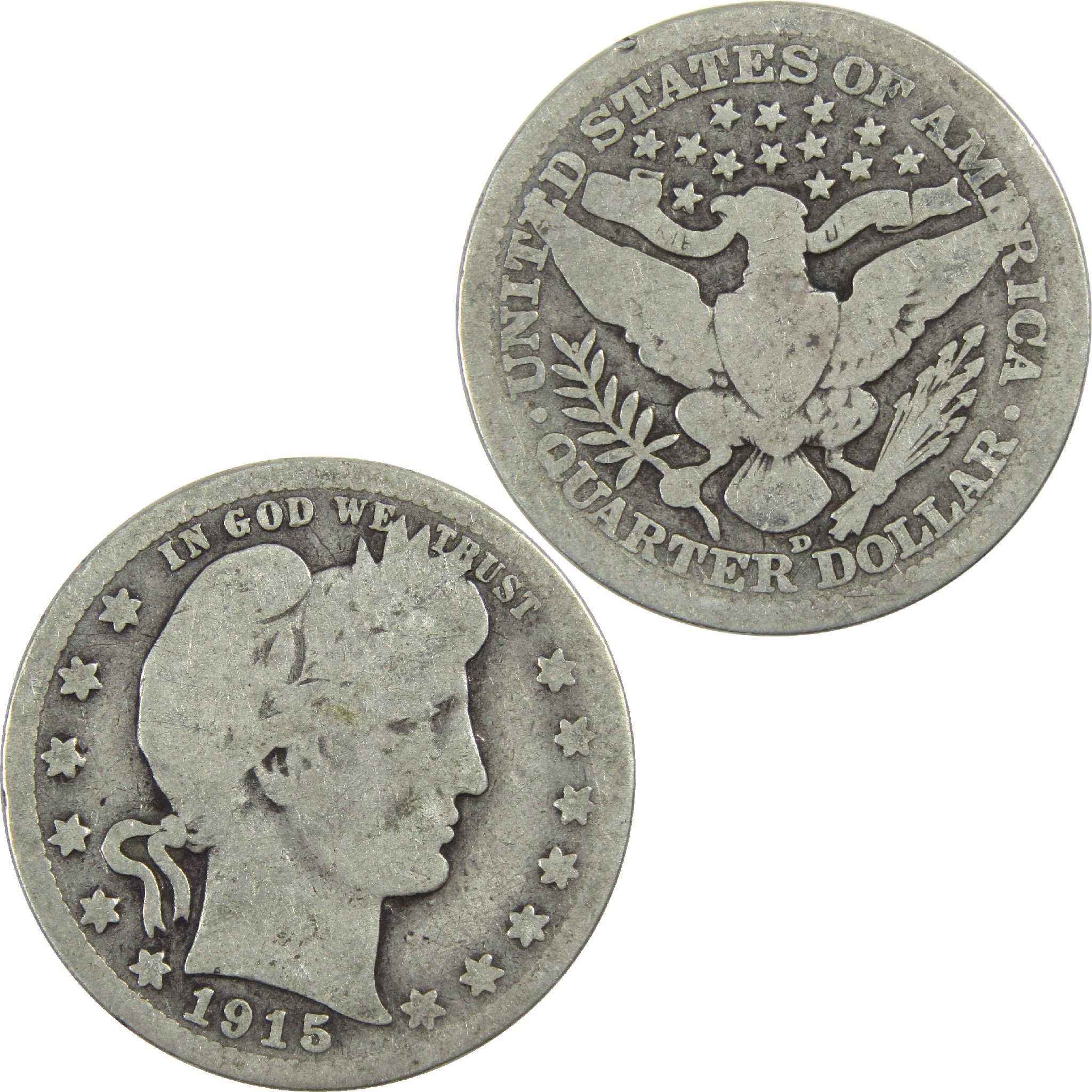 1915 D Barber Quarter G Good Silver 25c Coin SKU:I13149