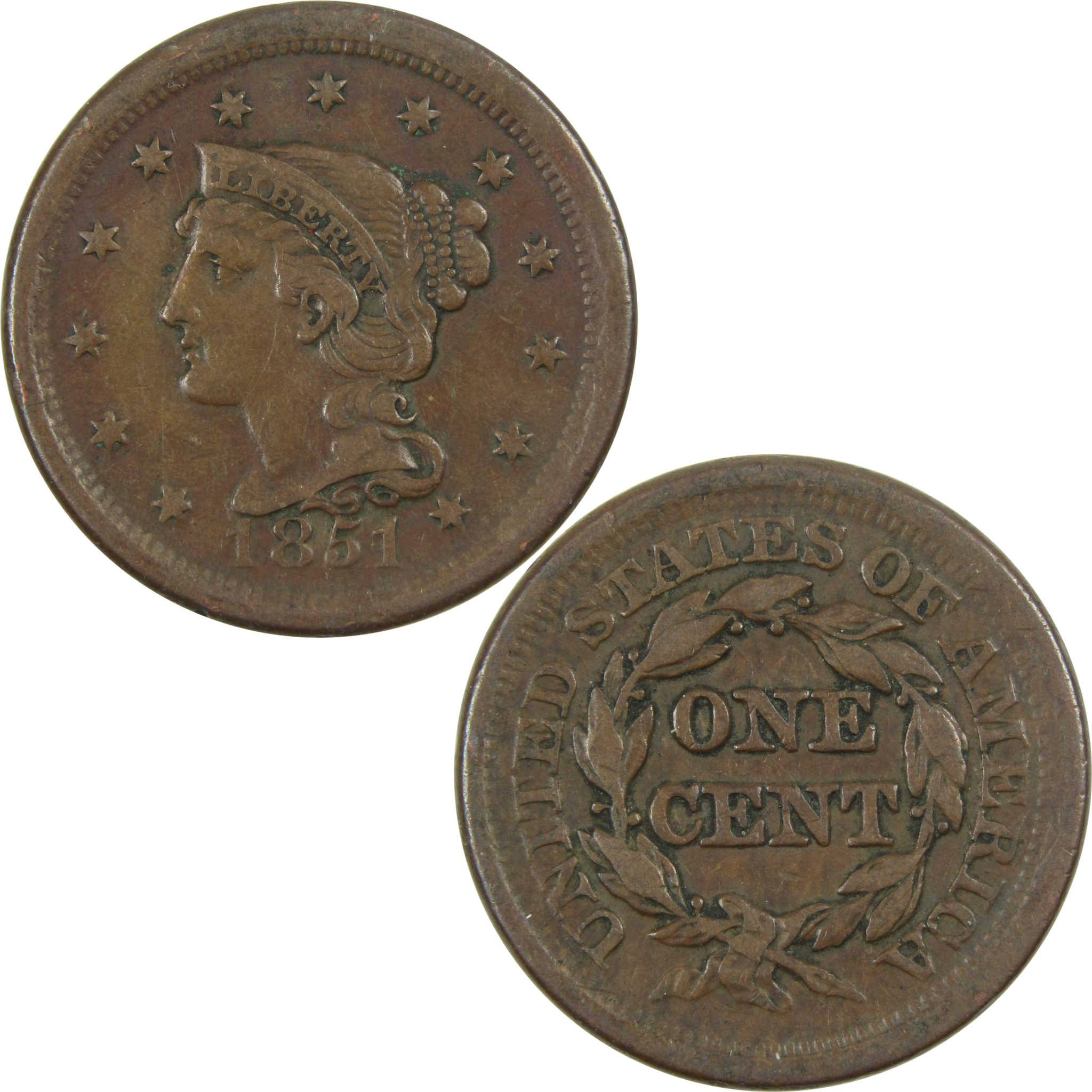 1851 Braided Hair Large Cent VF Very Fine Copper Penny 1c SKU:I14774