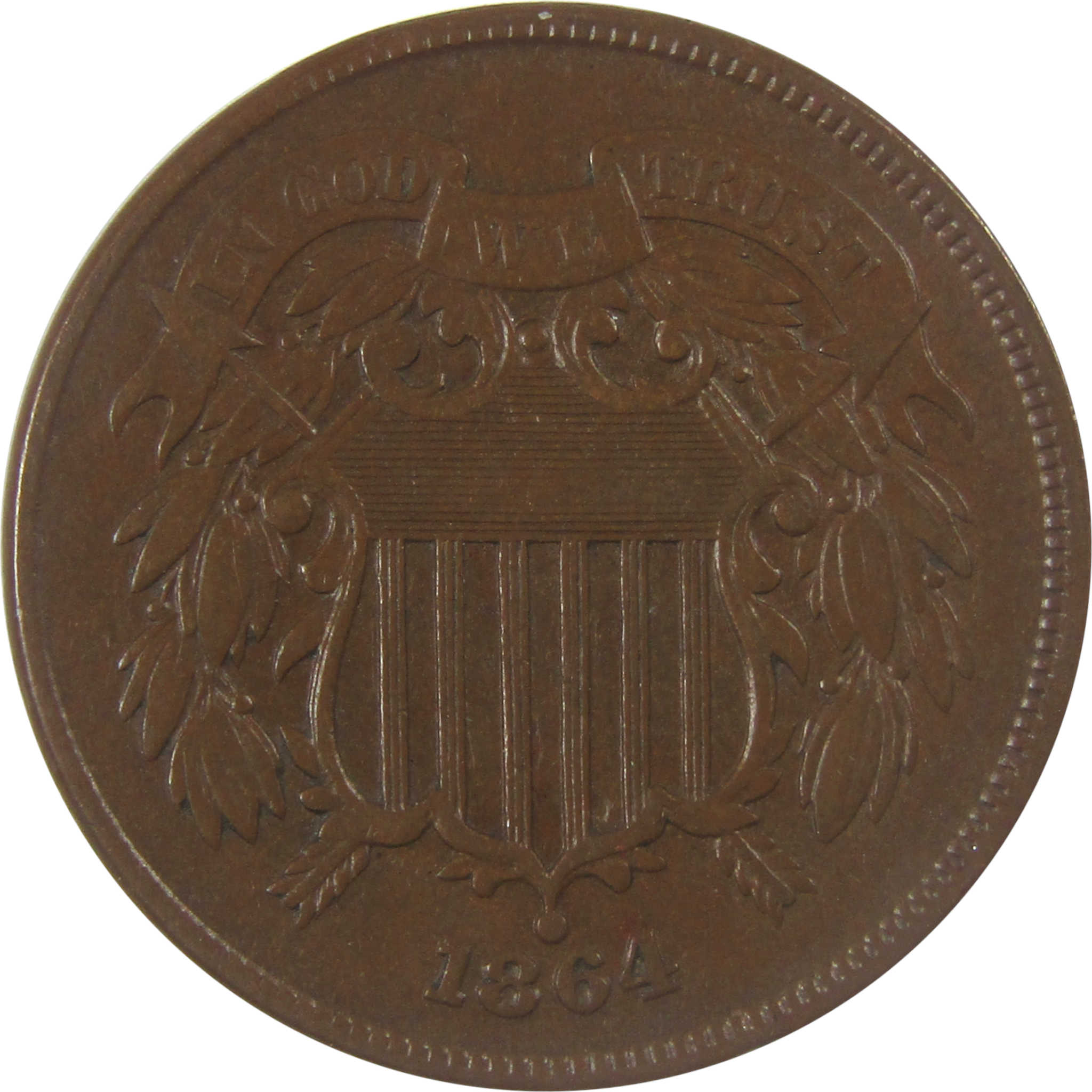 1864 Large Motto Two Cent Piece VF Very Fine 2c Coin SKU:I24310