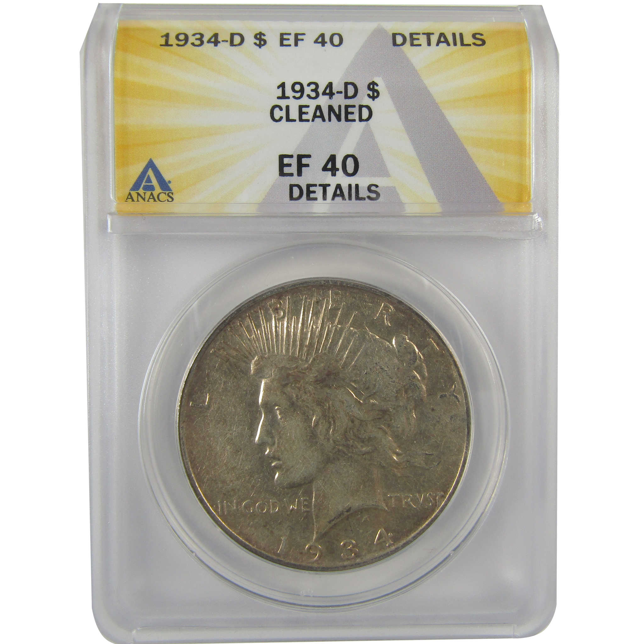 1934 D Peace Dollar EF 40 Details ANACS Silver $1 Coin SKU:I21561