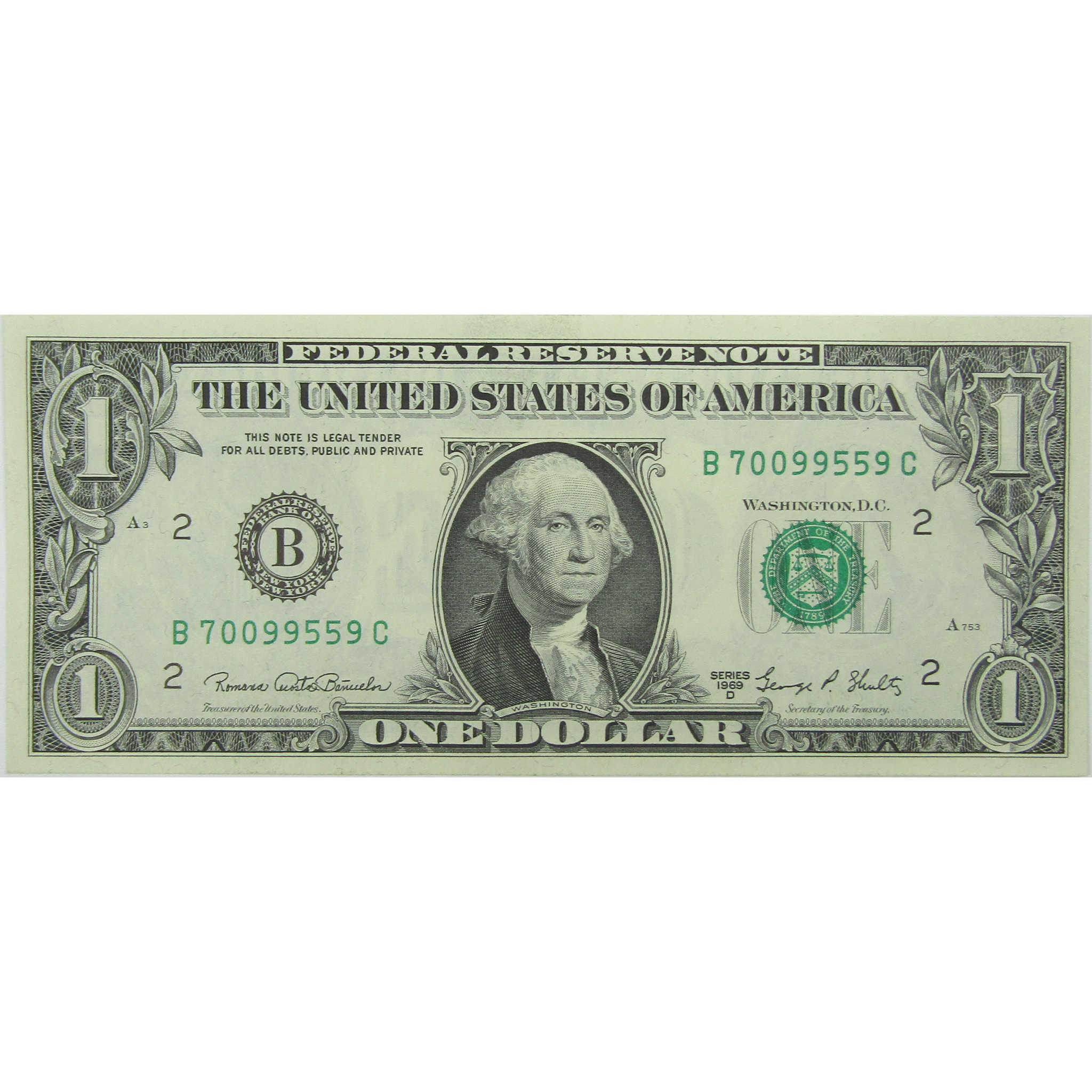 1969 D $1 Federal Reserve Note CCU Choice Crisp Uncirculated Currency