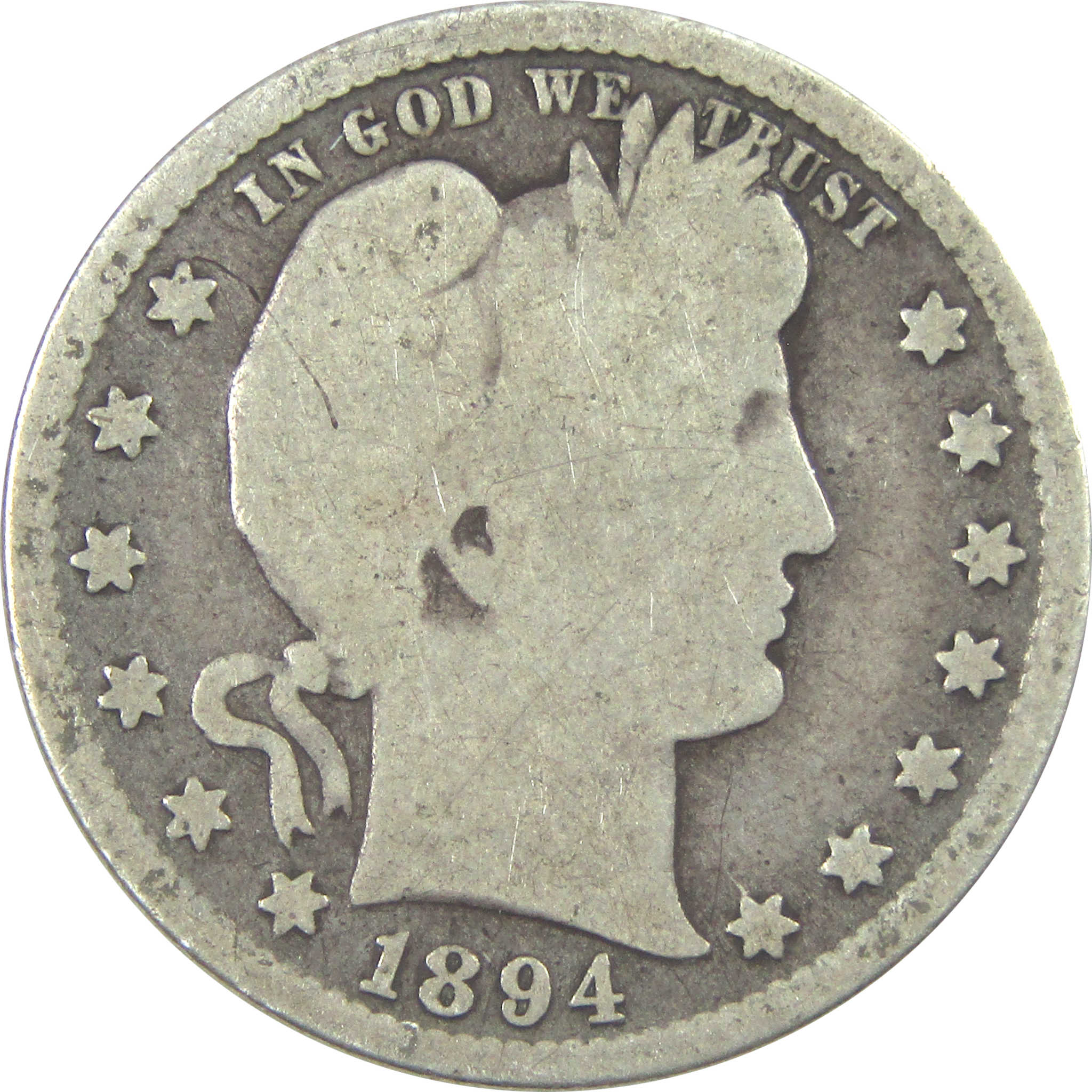 1894 S Barber Quarter G Good Silver 25c Coin SKU:I15327