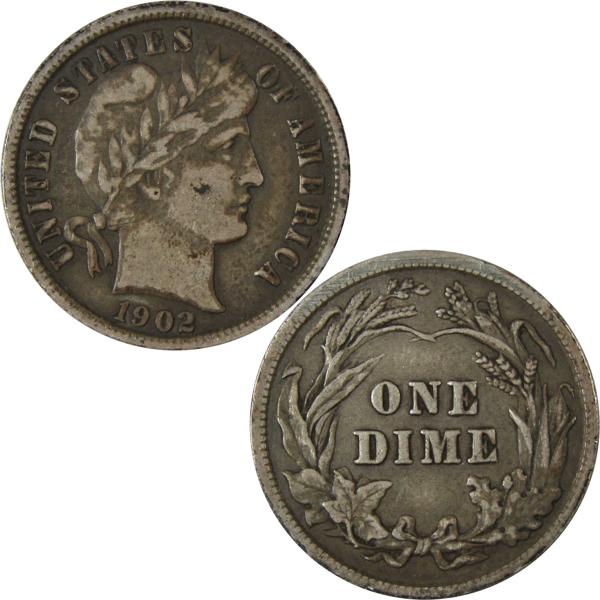 1902 Barber Silver Dime F Fine 10c Coin Collectible SKU:CP986