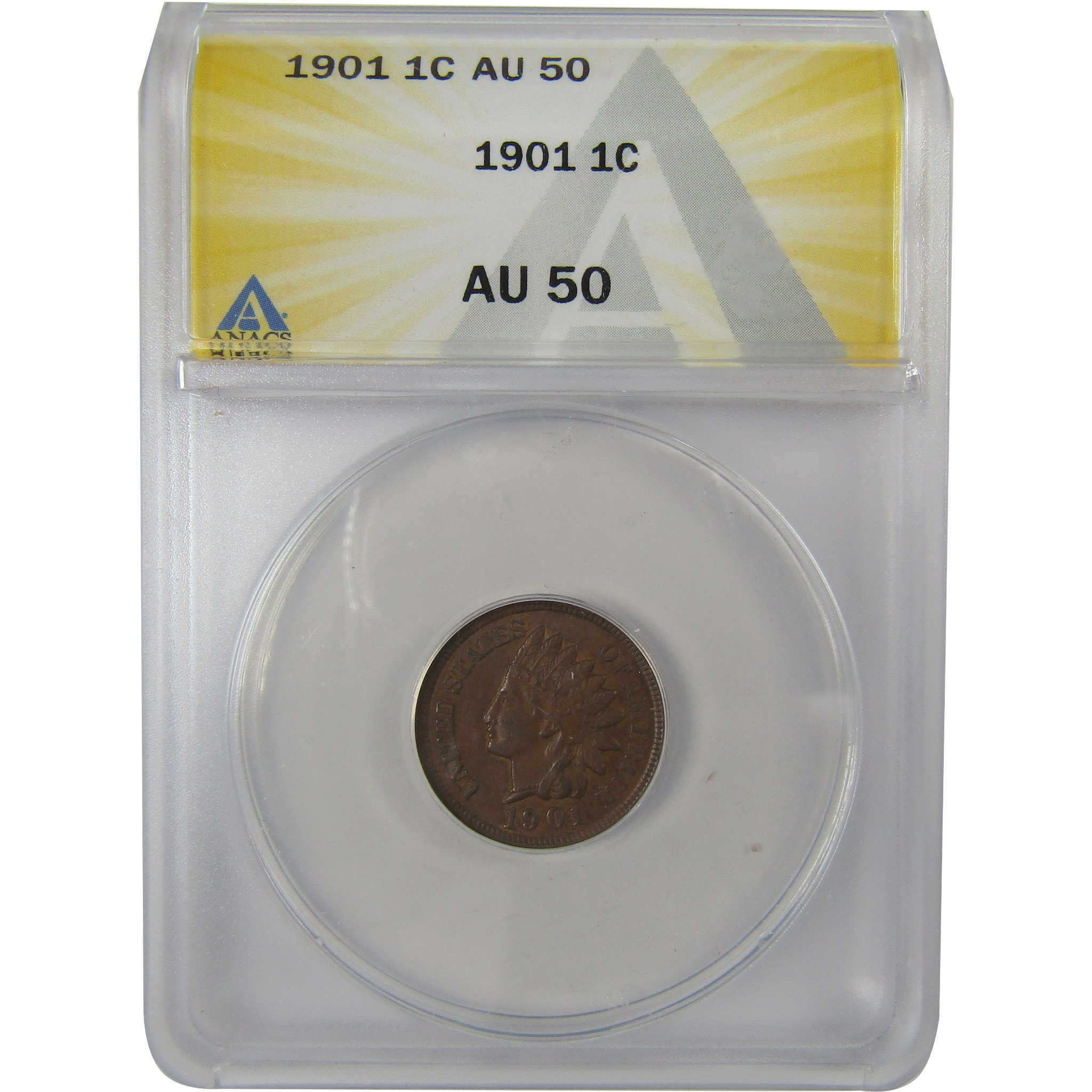 1901 Indian Head Cent AU 50 ANACS Penny 1c Coin SKU:I23007