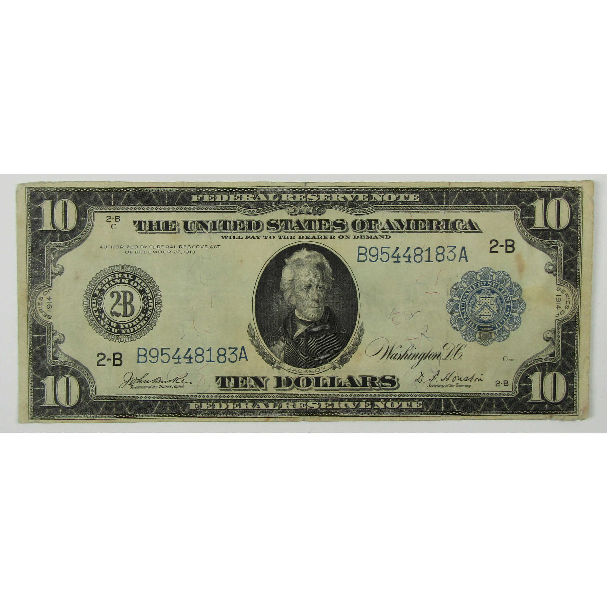 1914 $10 Federal Reserve Note New York NY Very Fine Details SKU:I26048