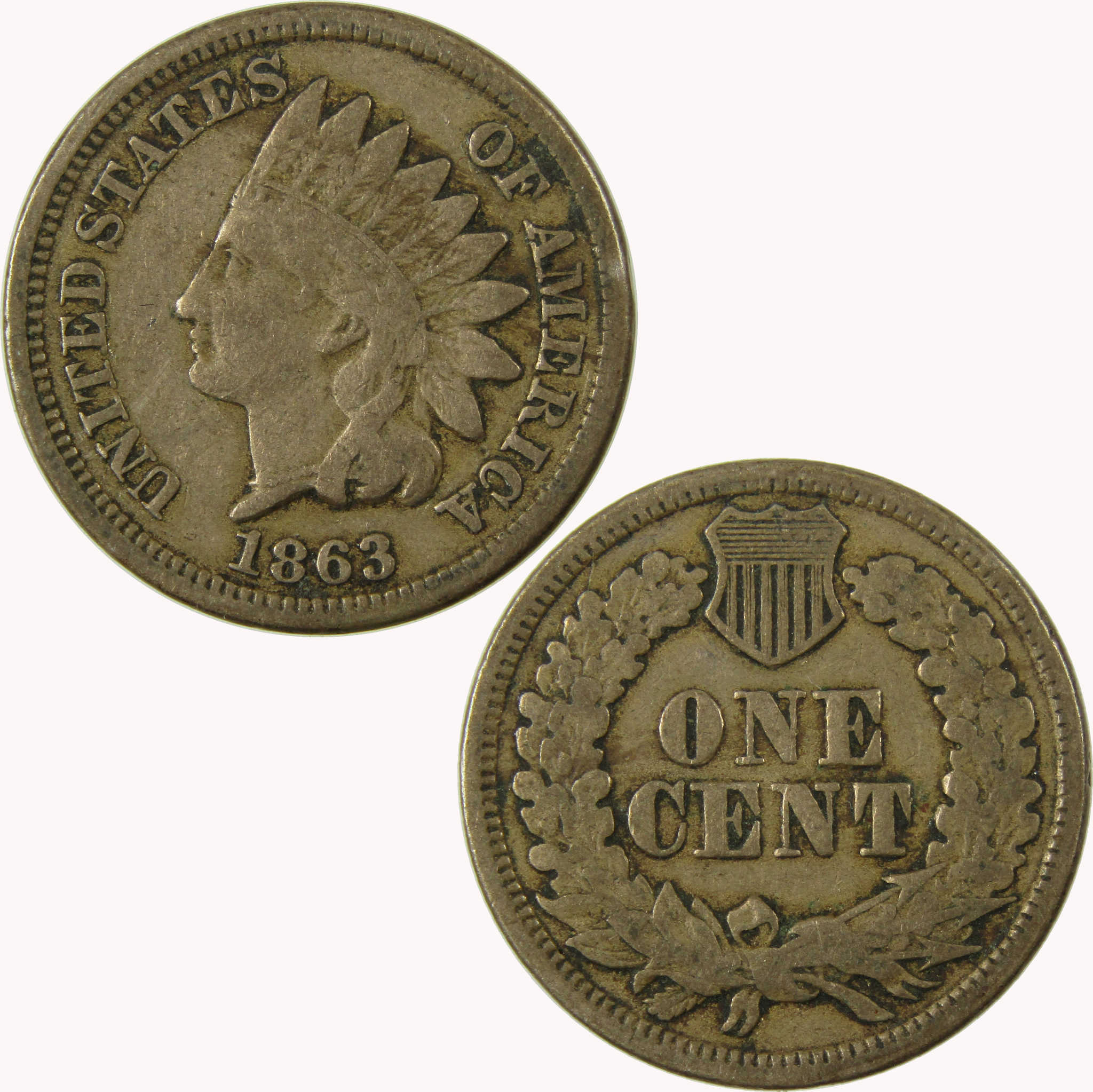 1863 Indian Head Cent F Fine Penny 1c Coin SKU:CP1108