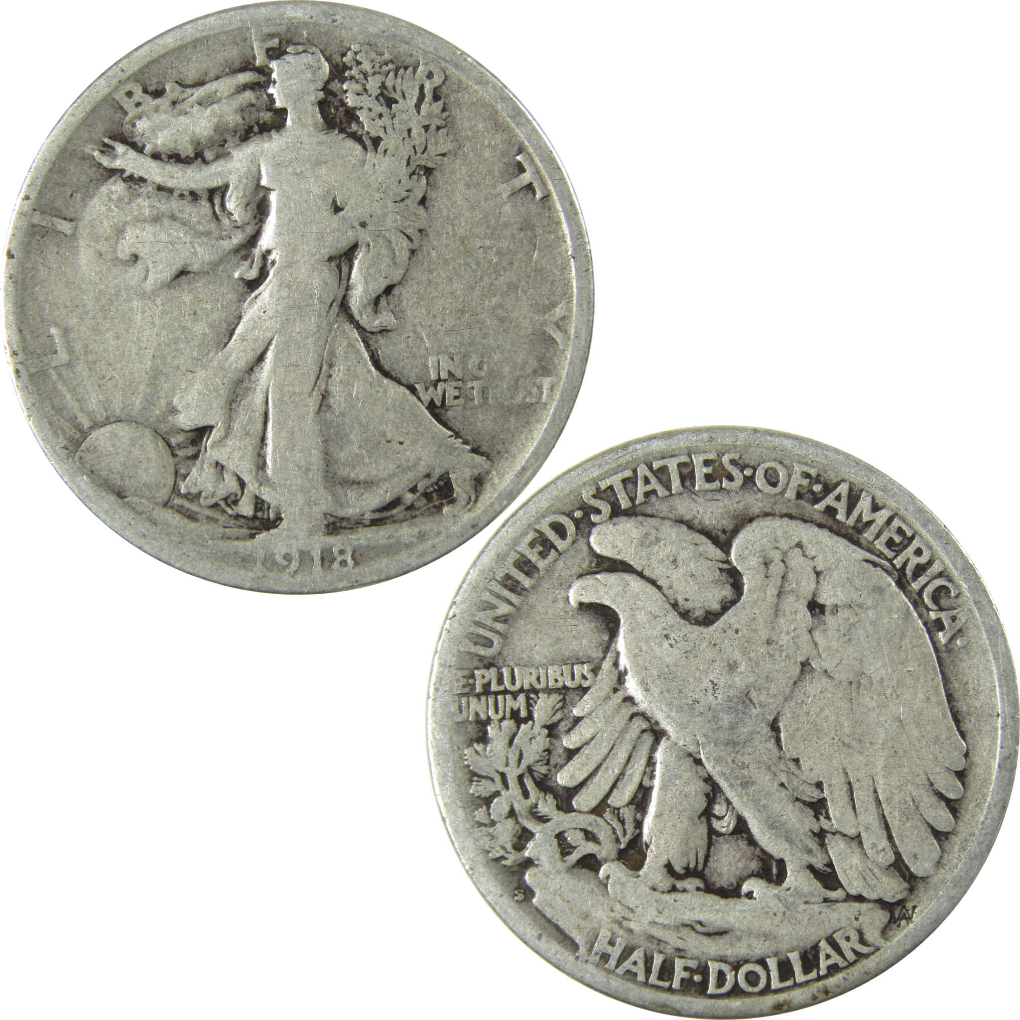 1918 S Liberty Walking Silver Half Dollar G Good 50c Coin SKU:CP519