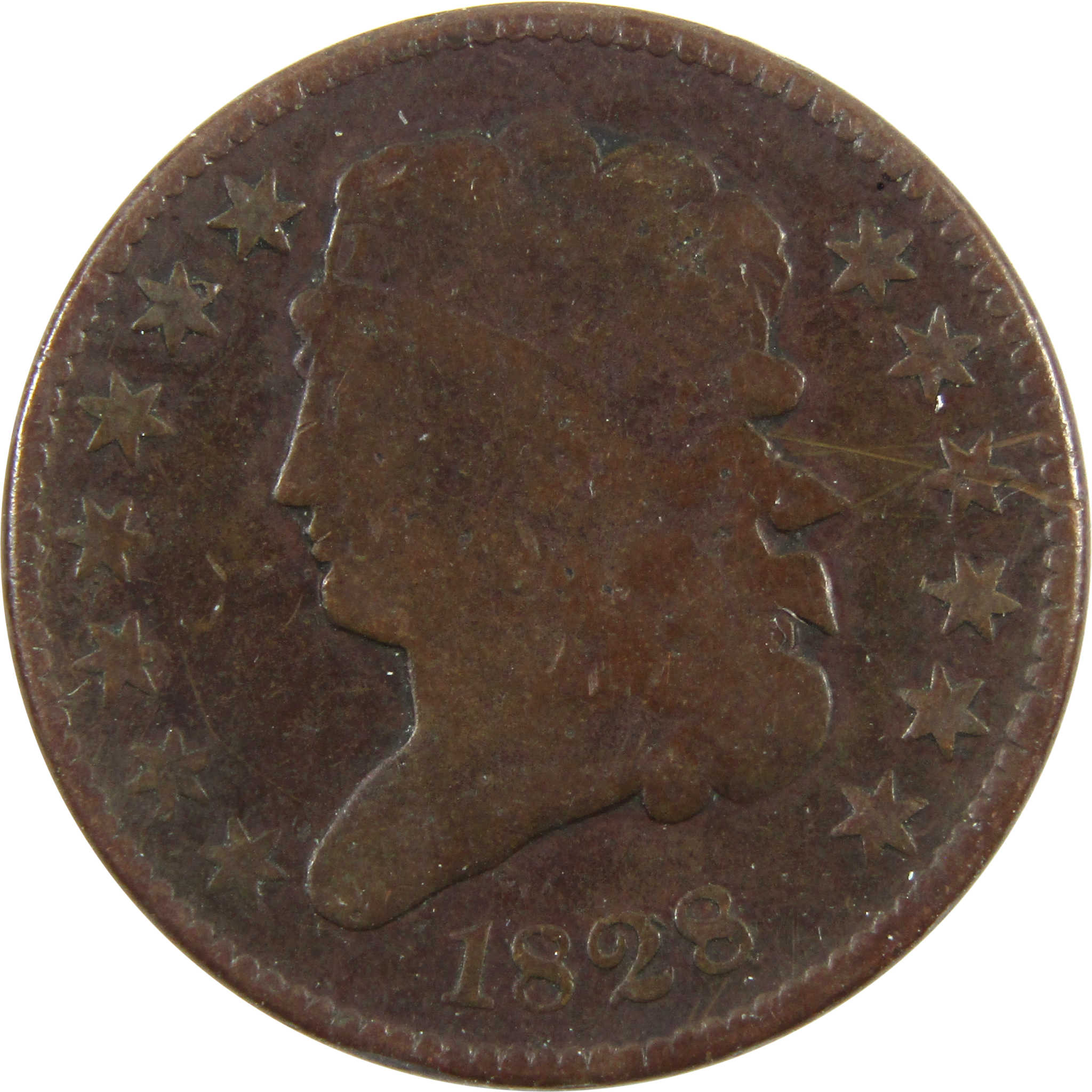 1828 13 Stars Classic Head Half Cent G Good Copper Penny SKU:I11221