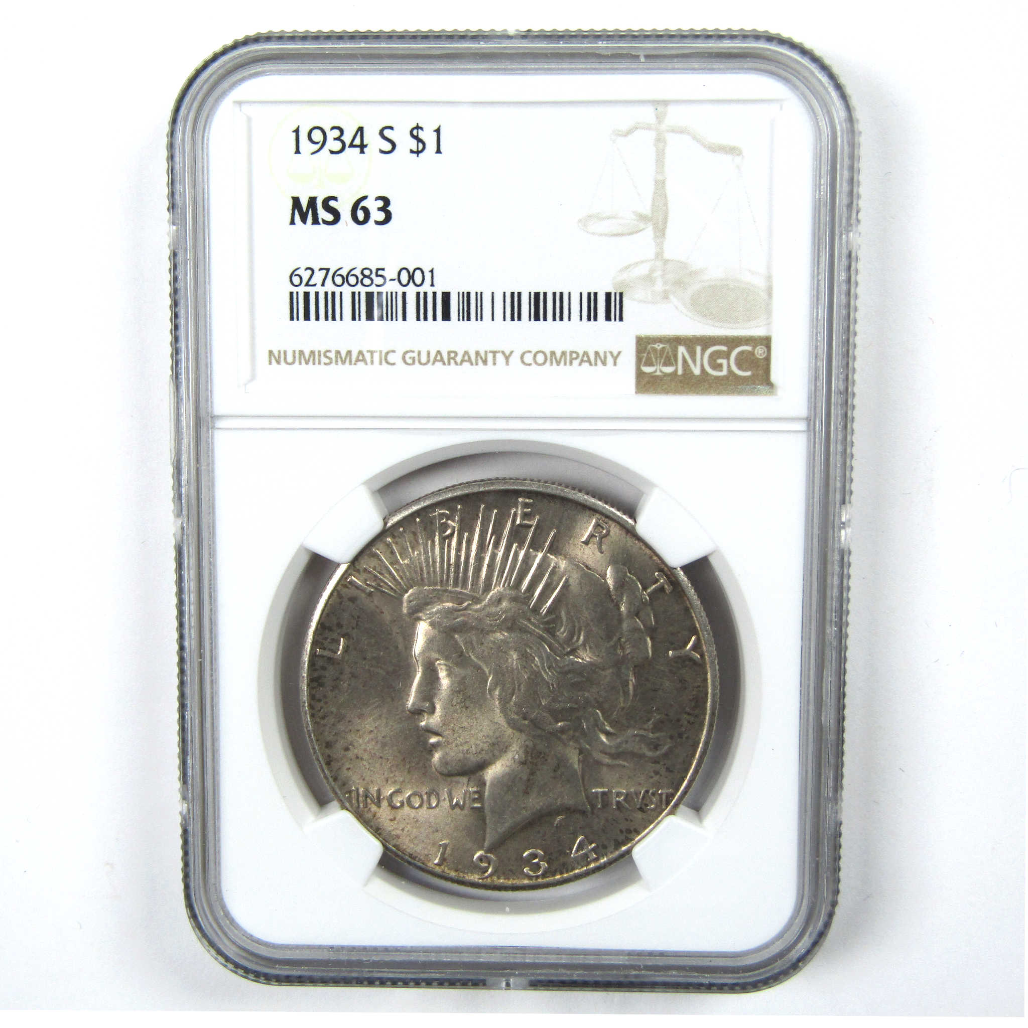 1934 S Peace Dollar MS 63 NGC Silver $1 Uncirculated Coin SKU:CPC7190