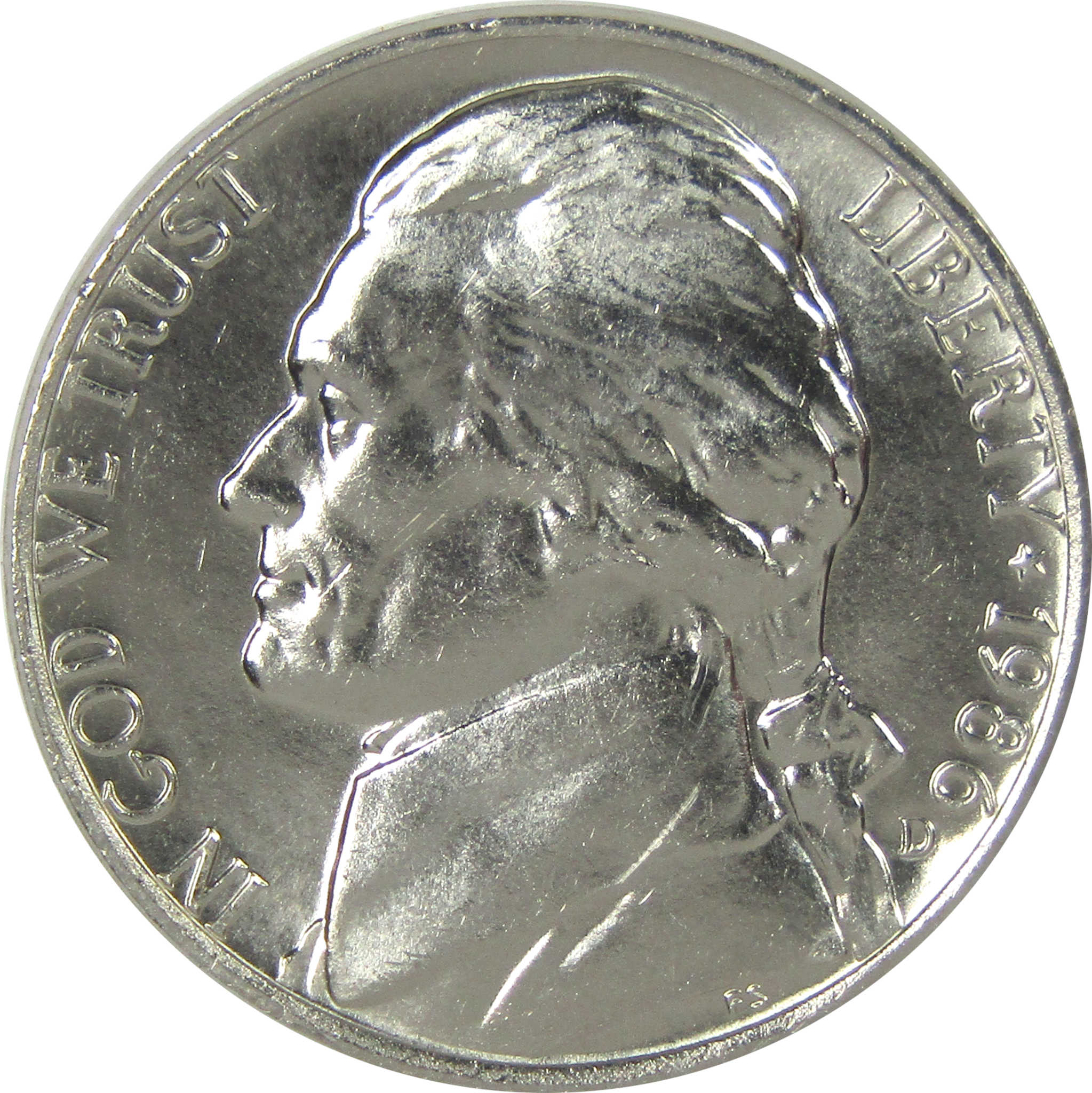 1986 D Jefferson Nickel Uncirculated 5c Coin