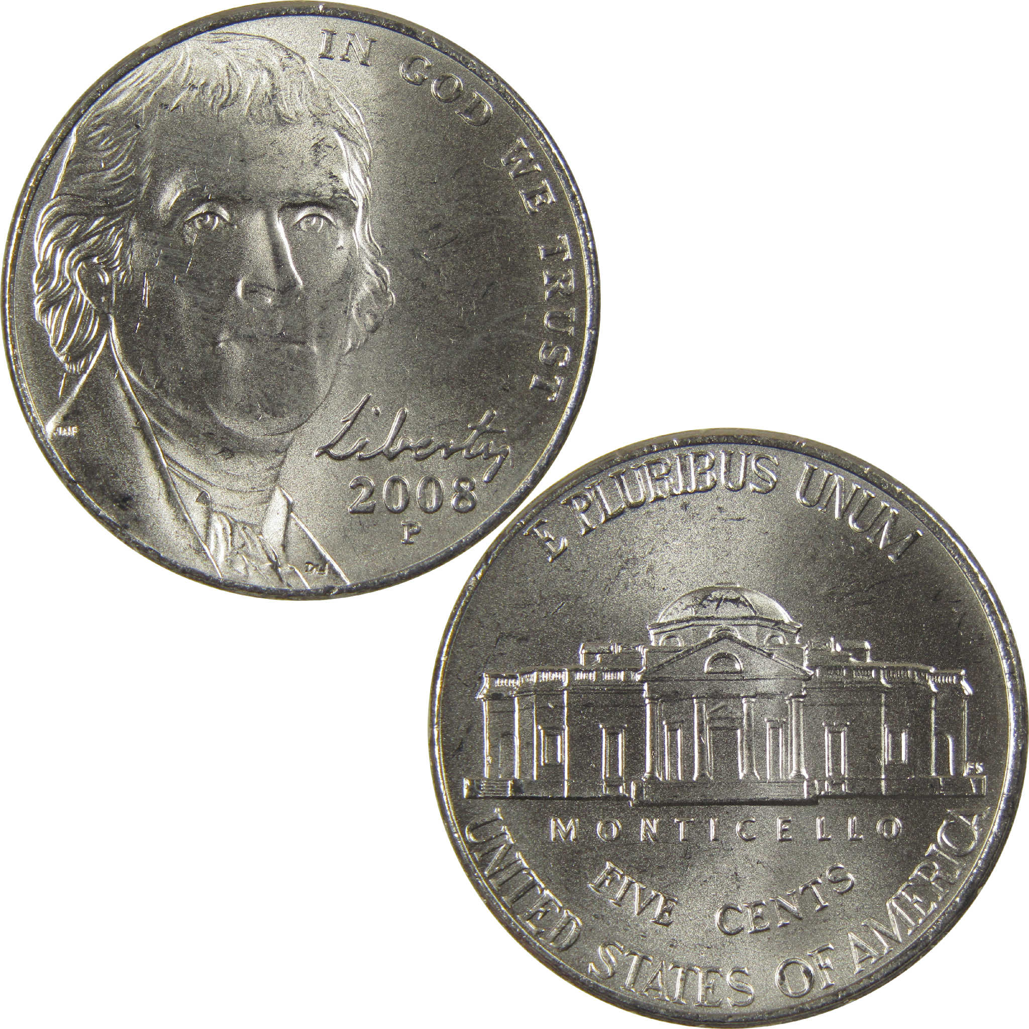 2008 P Jefferson Nickel Uncirculated Mint State 5c Coin Collectible