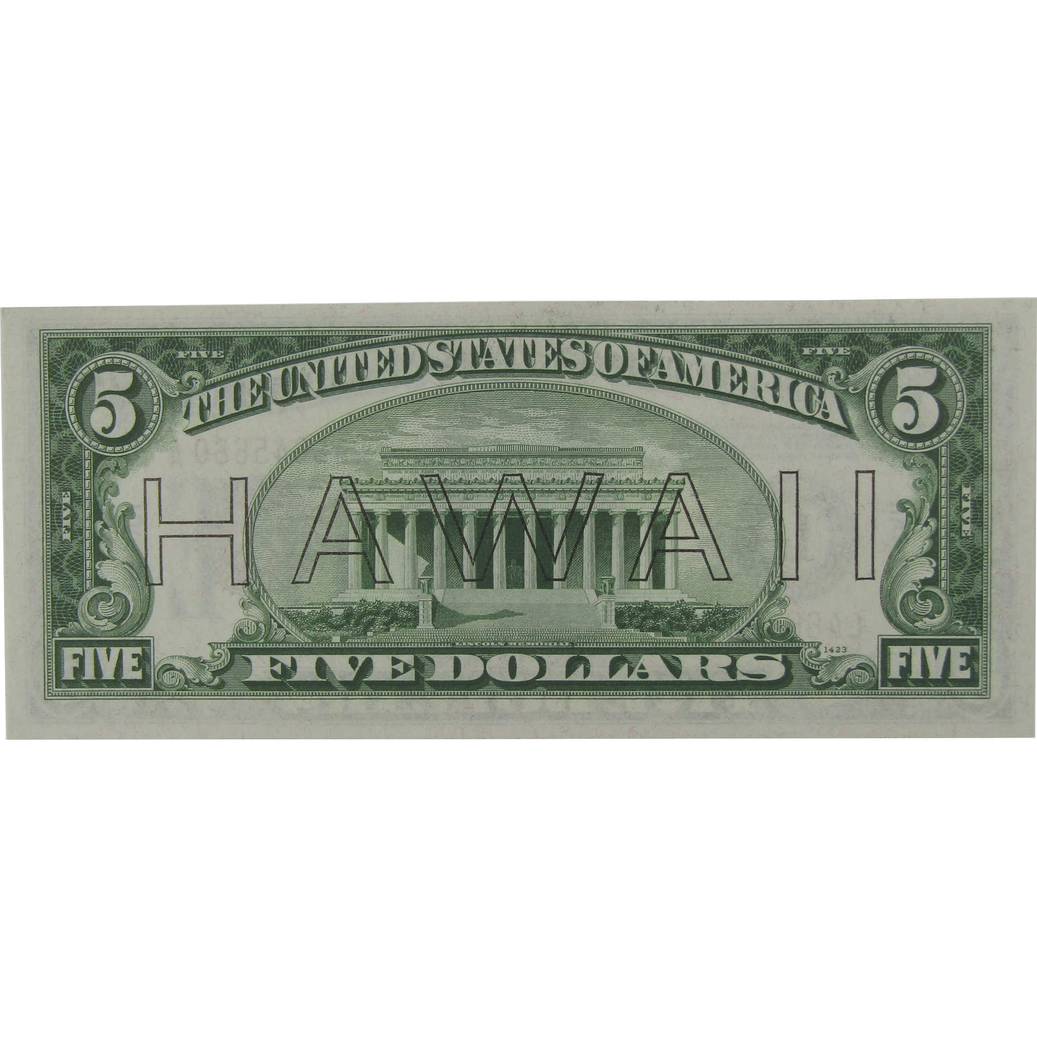 1934 A $5 Federal Reserve Note Hawaii WWII Fr 2302 AU About Unc