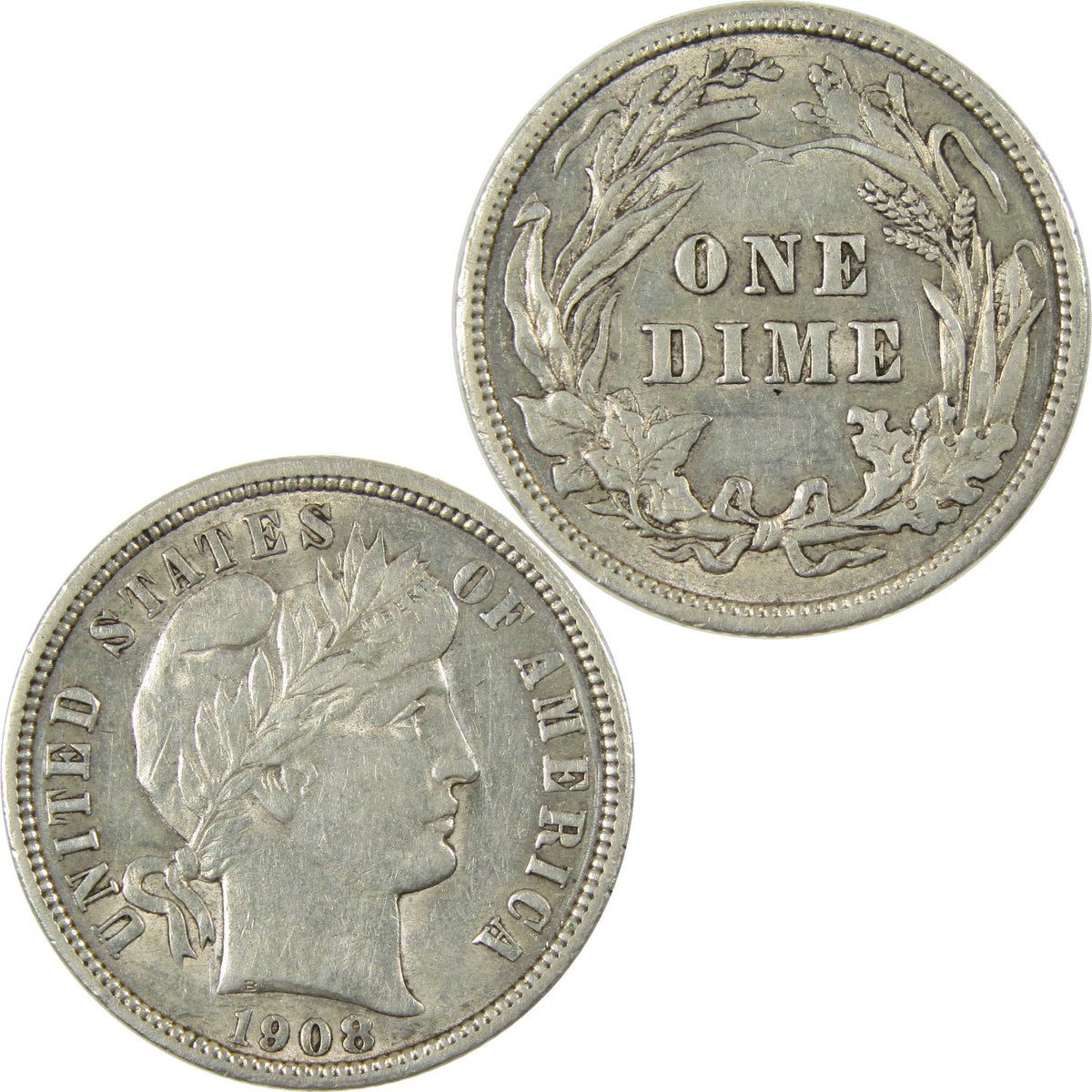 1908 Barber Silver Dime AU About Uncirculated 10c Coin Collectible