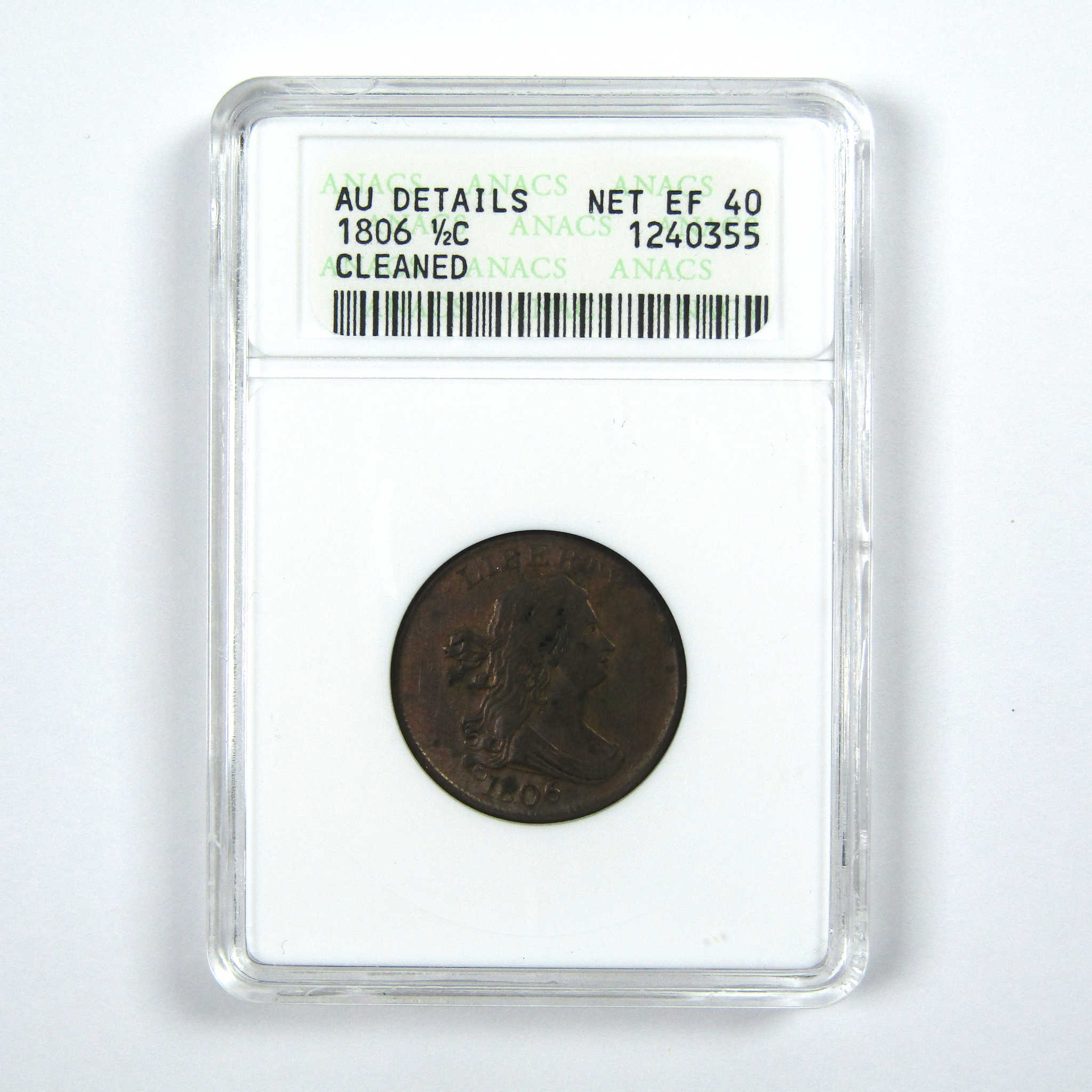 1806 Small 6 No Stems Draped Bust Half Cent AU Details SKU:I13821