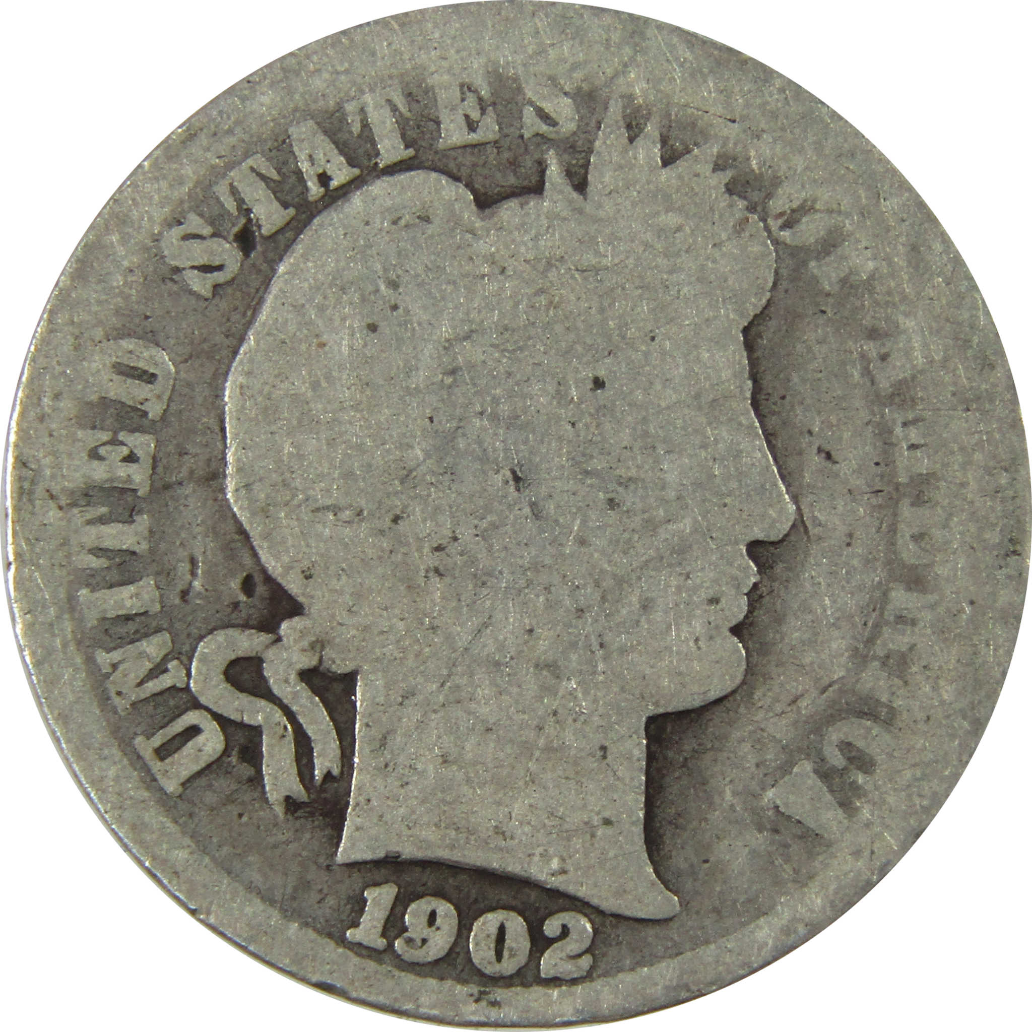 1902 Barber Silver Dime AG About Good 10c Coin Collectible SKU:CP722