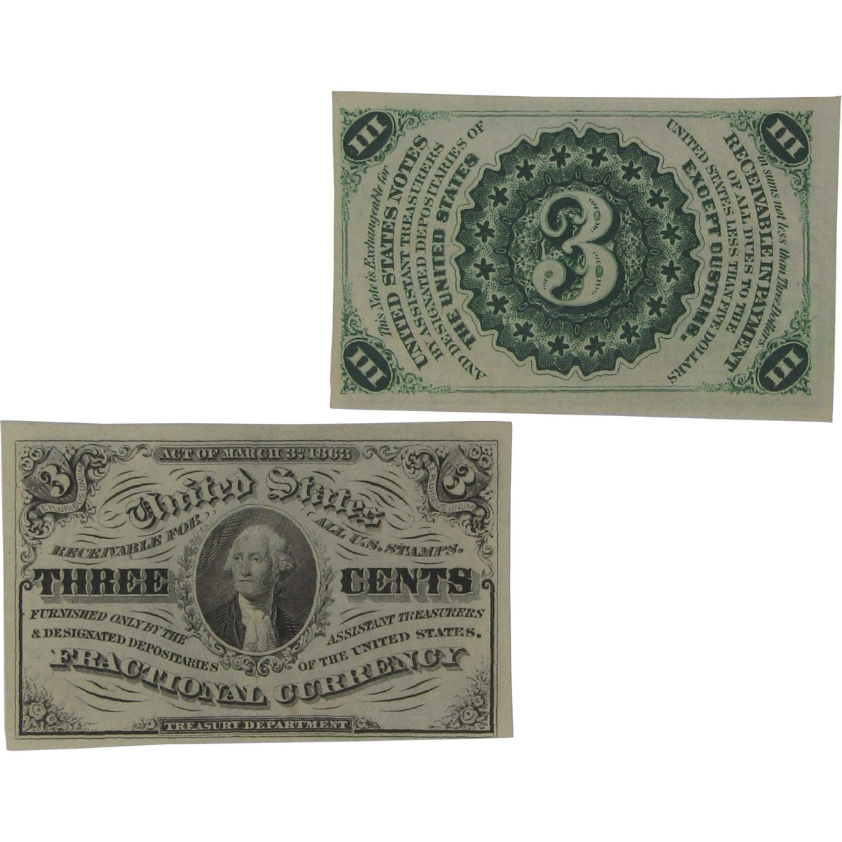 3c Fractional Note Third Issue Fr 1227 Dark Background CU Uncirculated