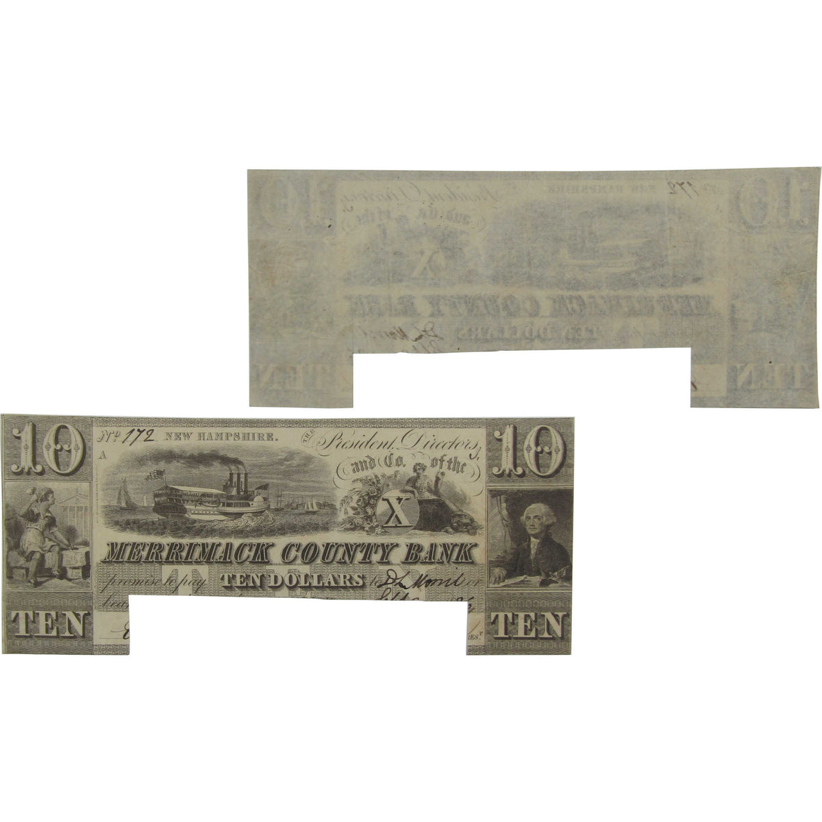 $10 Merrimack County Bank NH Obsolete Note Circulated Cut Canceled