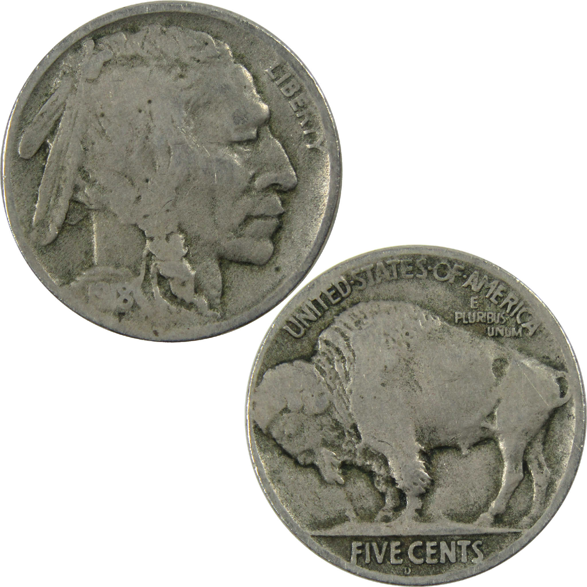 1918 D Type 2 Indian Head Buffalo Nickel VG Very Good 5c SKU:I12190