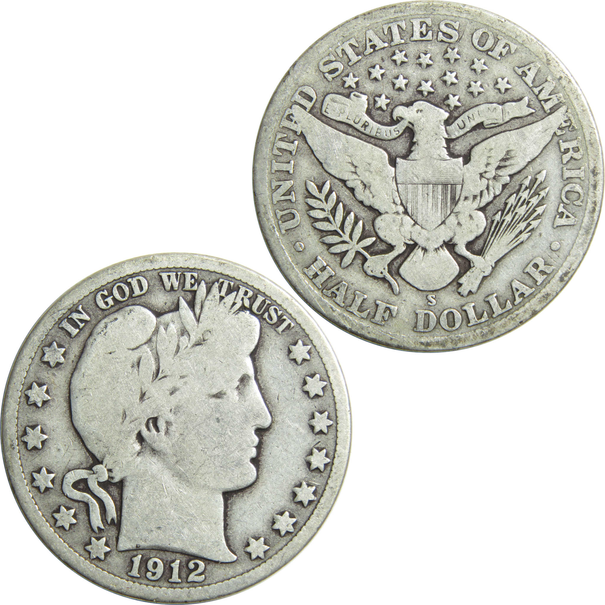 1912 S Barber Half Dollar VG Very Good Silver 50c Coin SKU:I13253